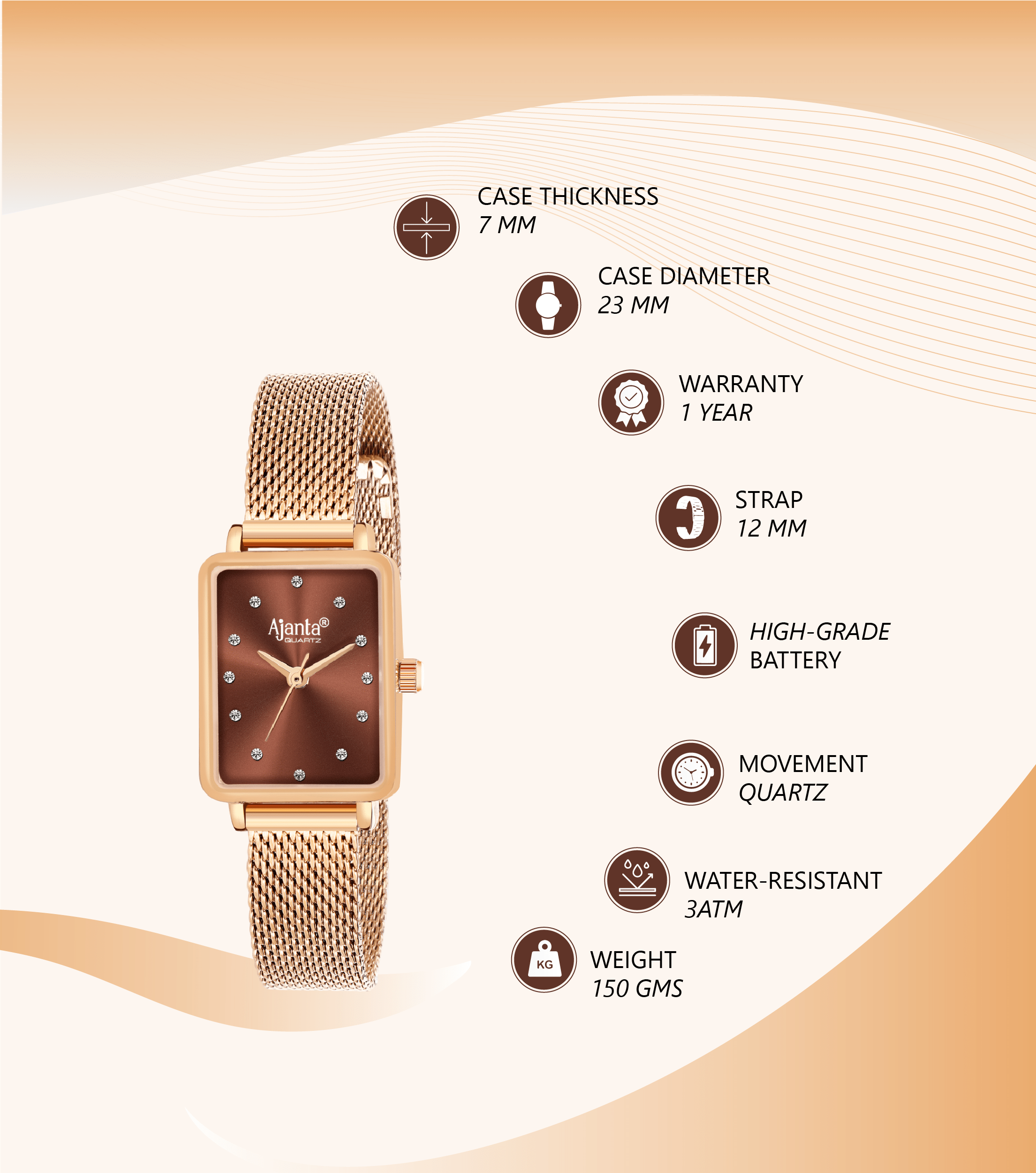 Ajanta Brown Dial Mesh Strap Watch | AWC128ESL/2