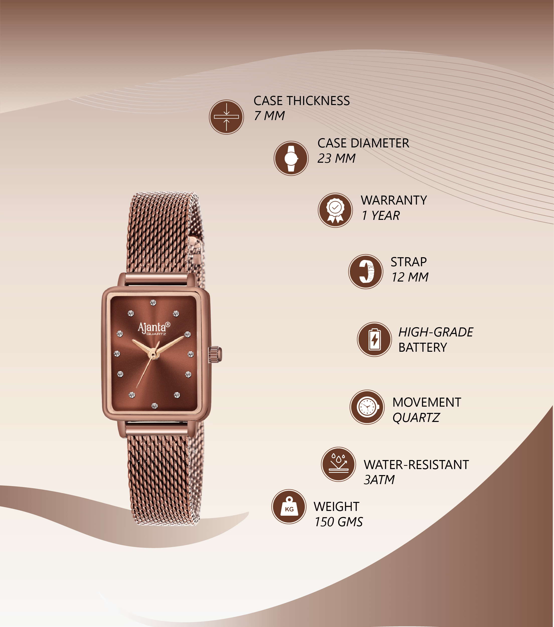 Ajanta Brown Dial Mesh Strap Watch | AWC128ESL/5