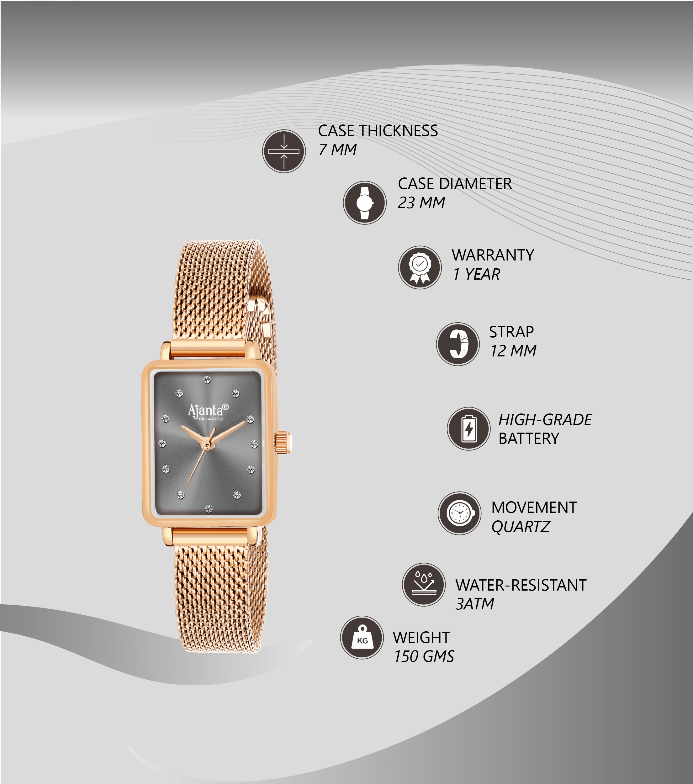 Ajanta Grey Dial Mesh Strap Watch | AWC128ESL/1