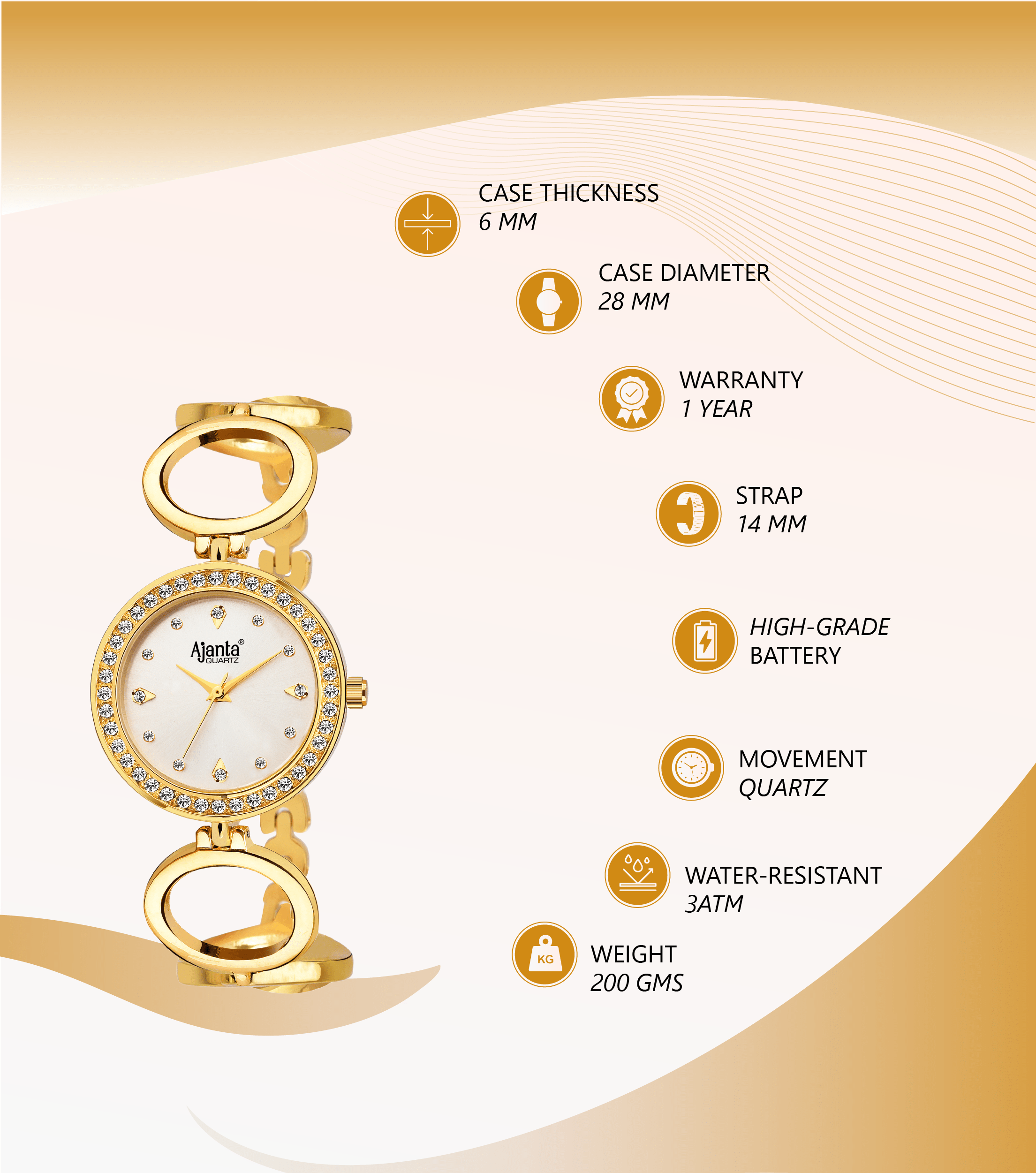 Ajanta Women’s Stainless Steel Strap Watch | AWC201KTL/SGD