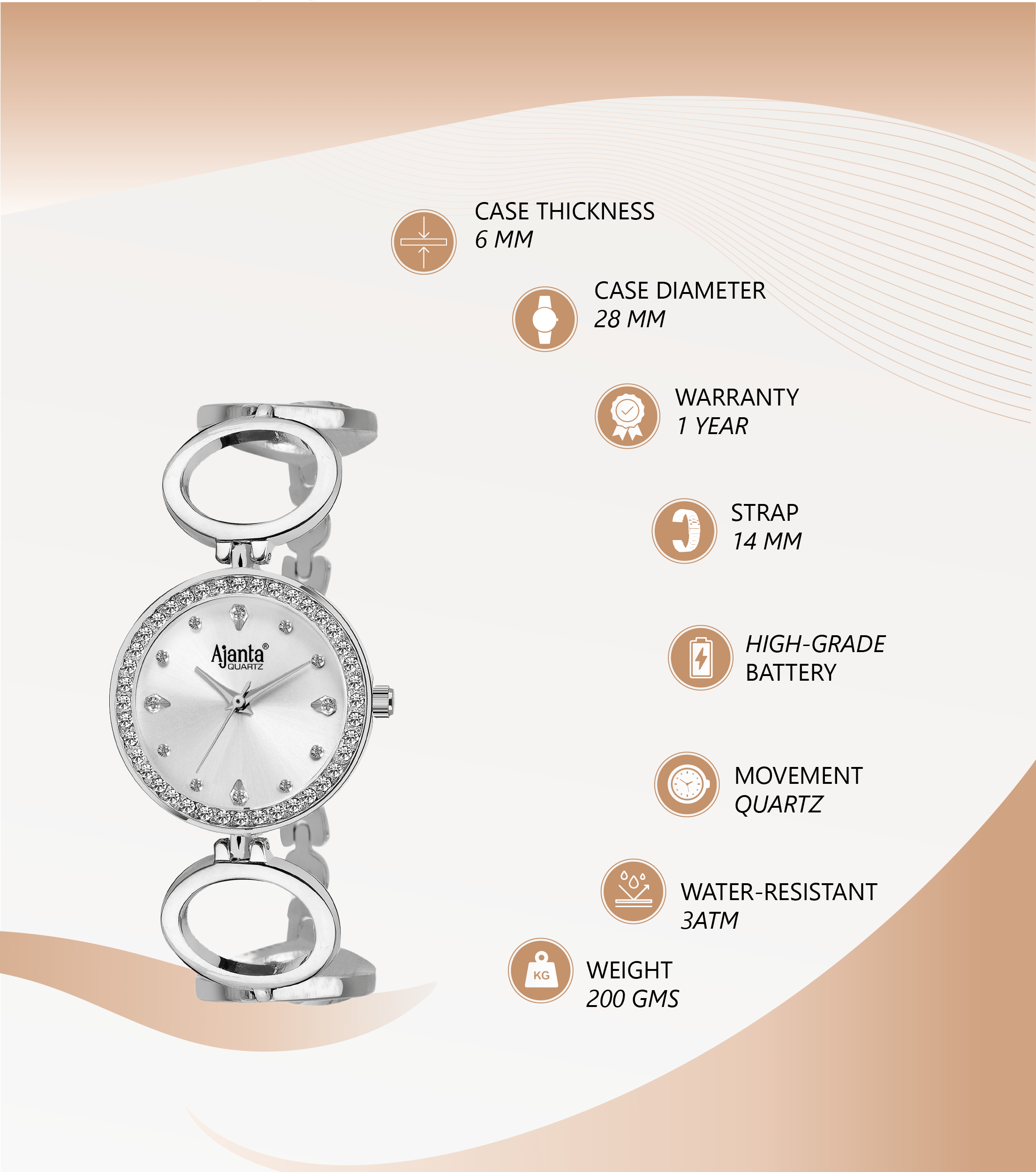 Ajanta Women’s Stainless Steel Strap Watch | AWC201KTL/SSL