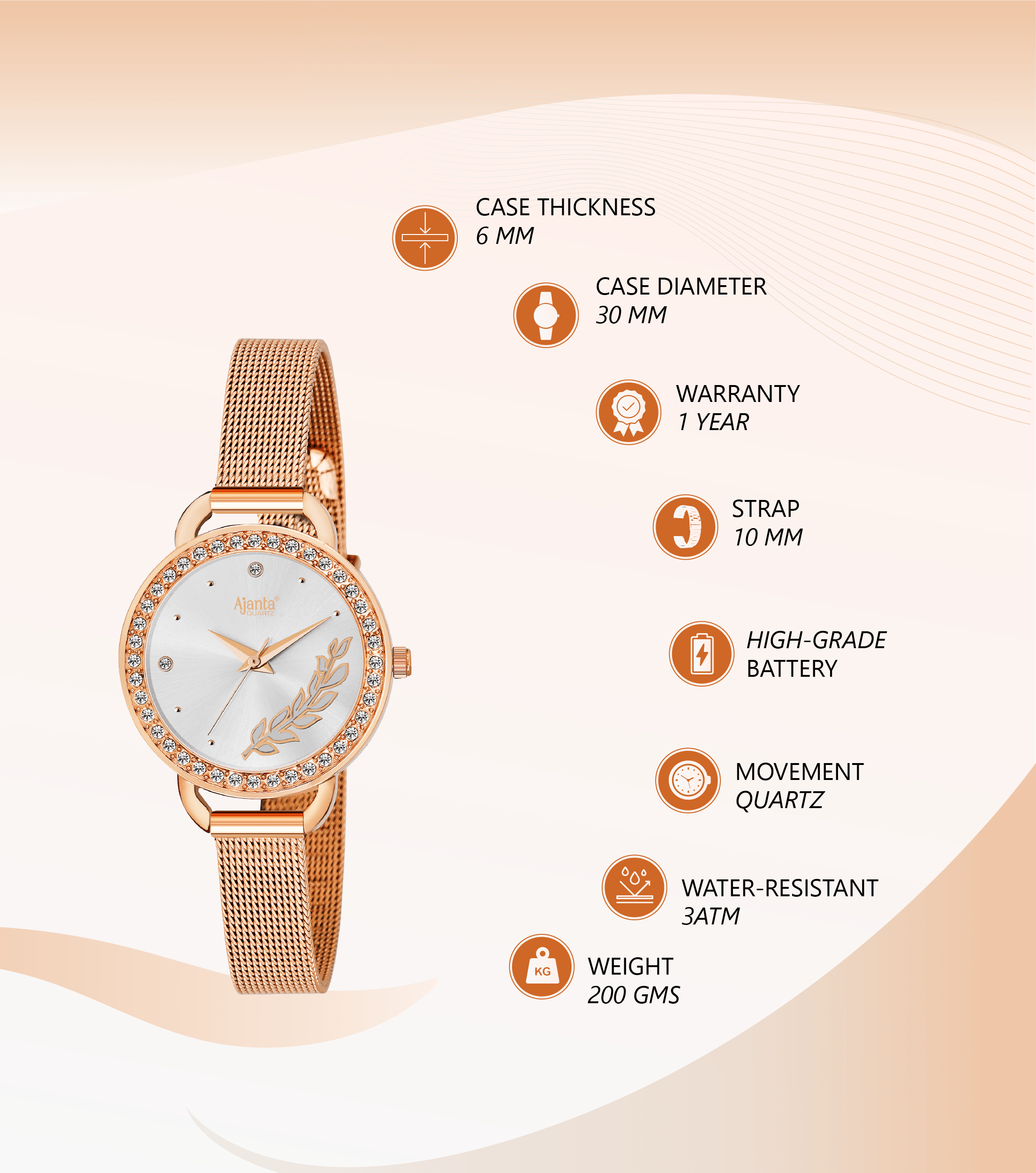 Ajanta Women’s Black Dial Stainless Steel Strap Watch | AWC203KTL/5