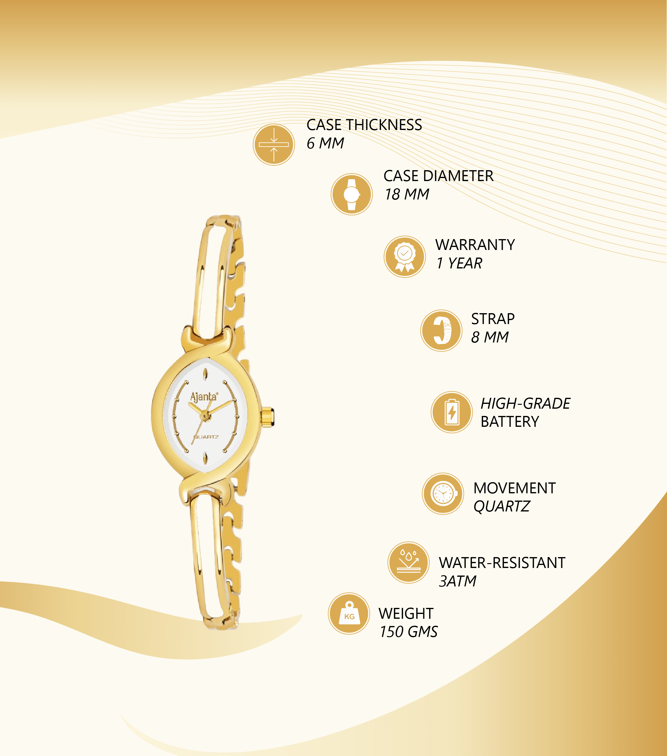 Ajanta Women’s White Dial Watch | AWC401MRL/1