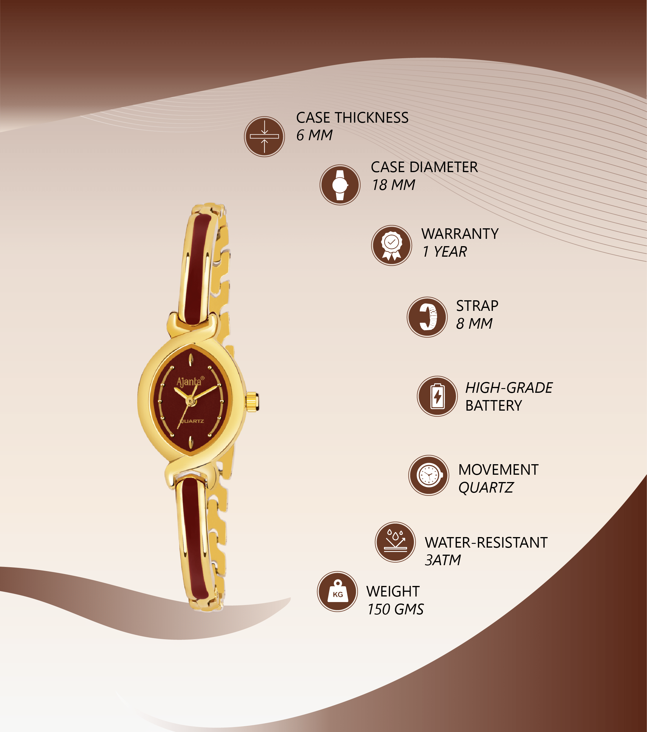 Ajanta Women’s Stainless Steel Strap Watch | AWC401MRL/2