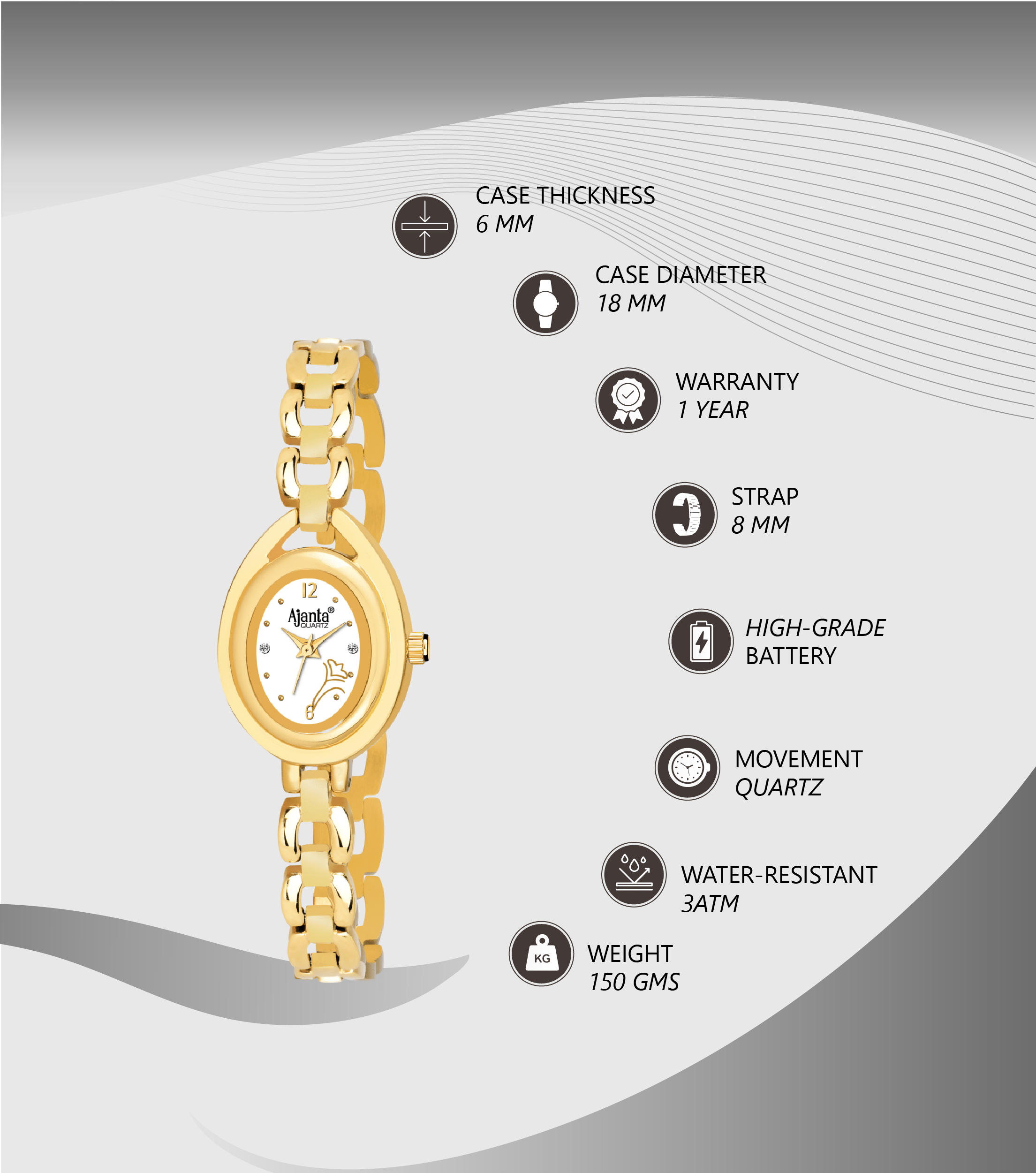 Ajanta White Dial Strap Watch | AWC409-2