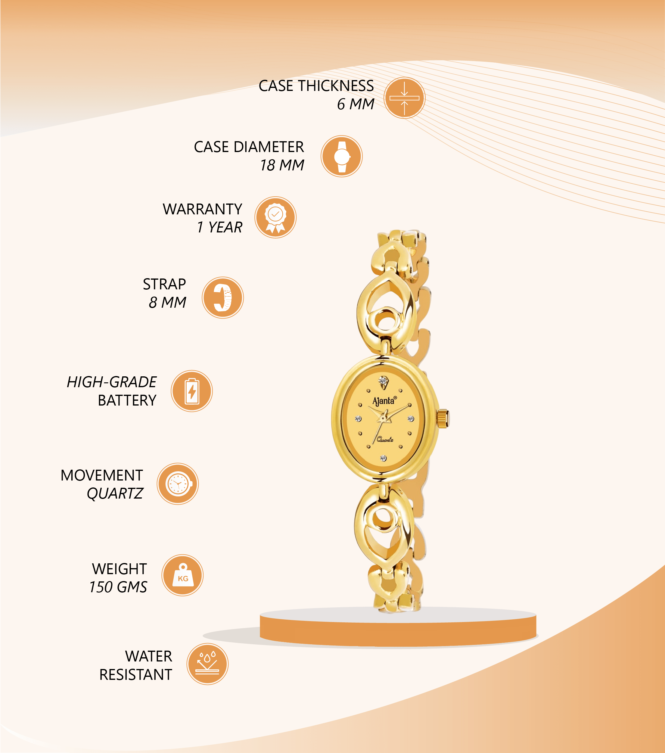 Ajanta Gold Women’s  Watch – Oval Dial | AWC411MRL/3