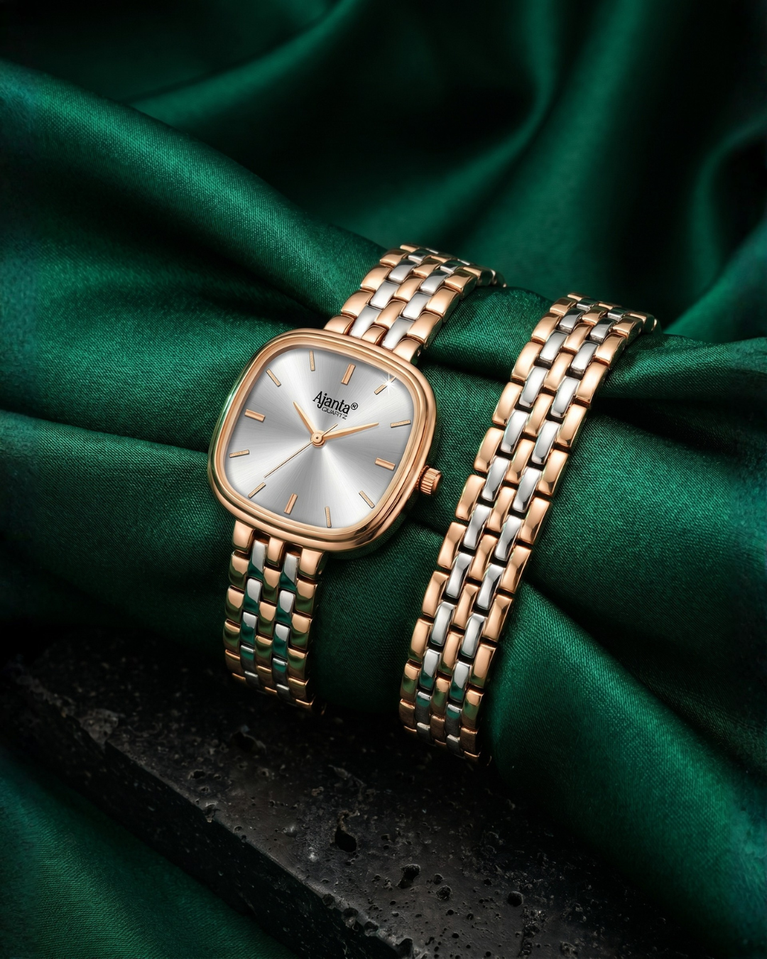 Starlé Silver Dial Silver & Rose Gold-Tone Bracelet Set
