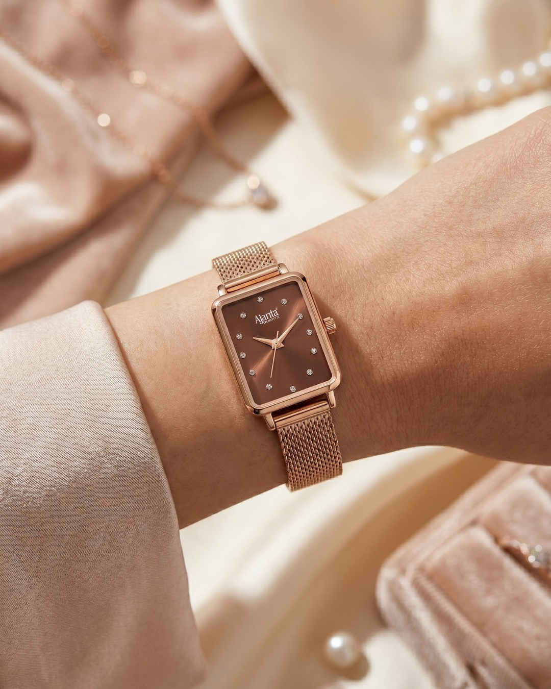 Chopard Brown Dial Rose Gold-Tone Mesh Bracelet
