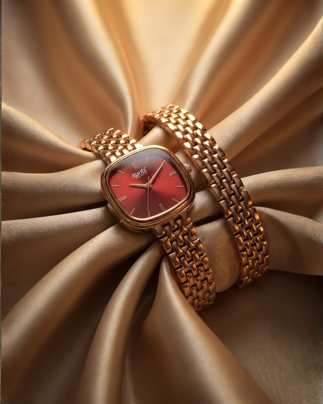 Starlé Maroon Dial Rose Gold-Tone Bracelet Set