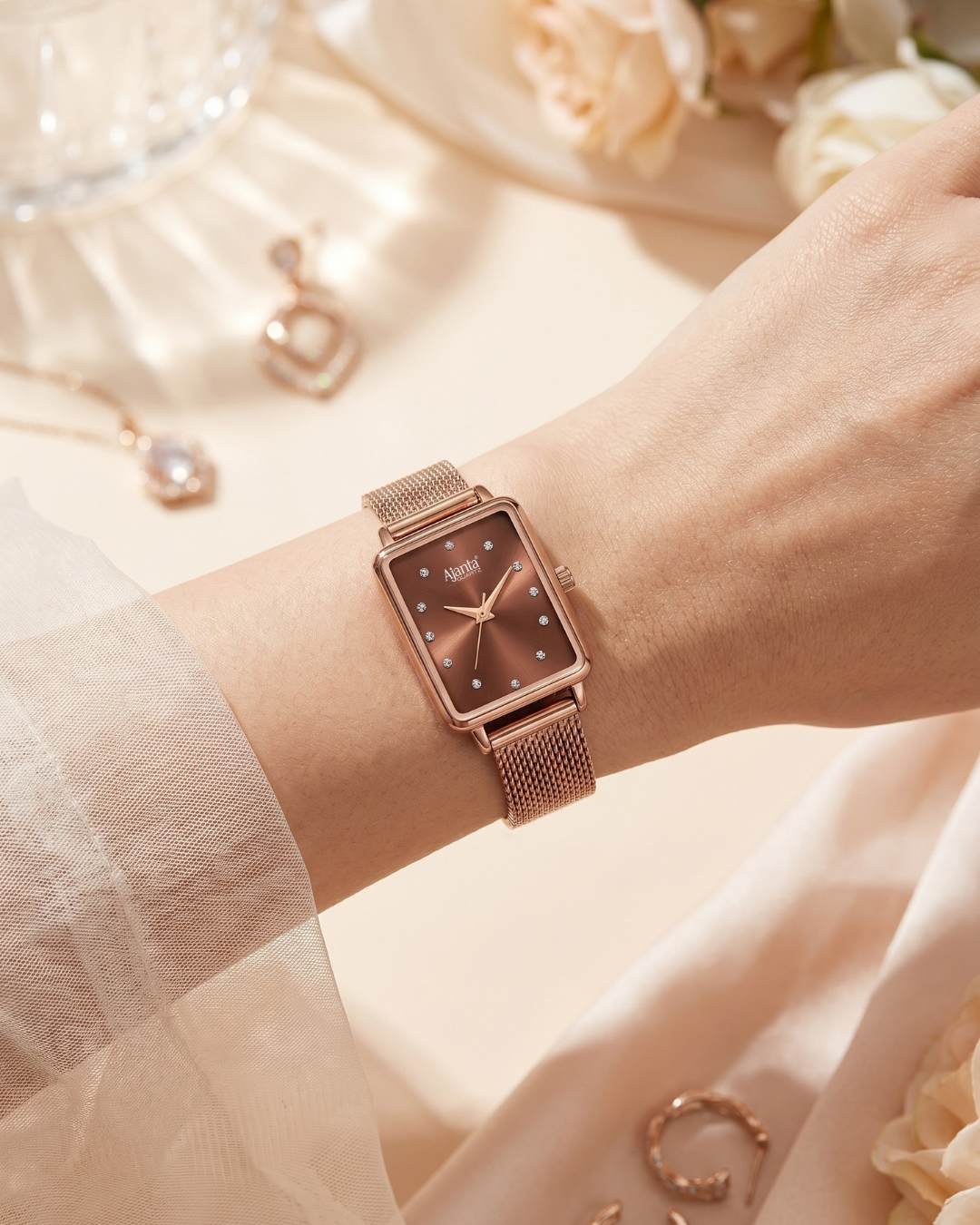 Chopard Brown Dial Brown & Rose Gold-Tone Mesh Bracelet