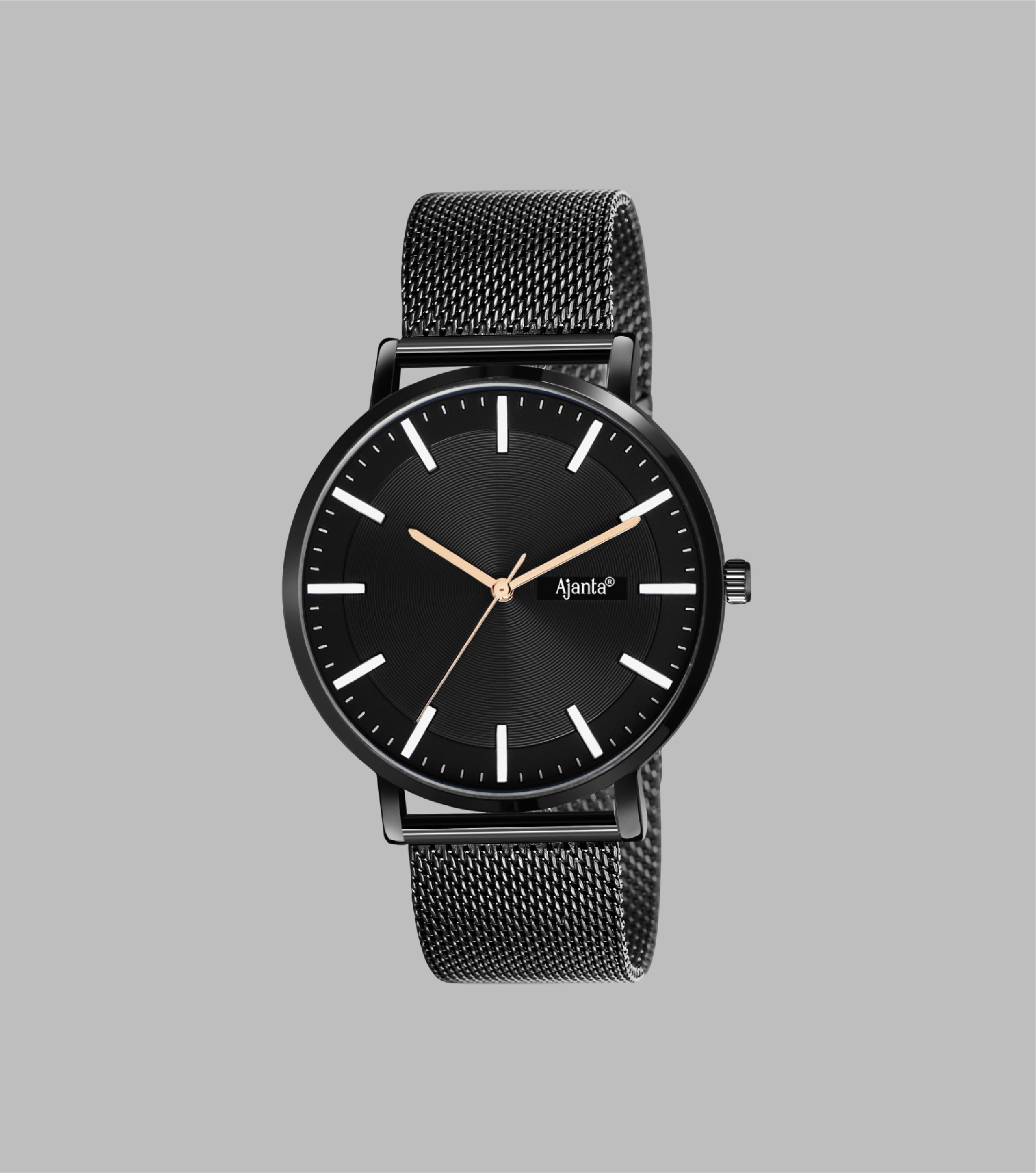 Ajanta Black Dial Mesh Strap Watch | AWC123MSG/3