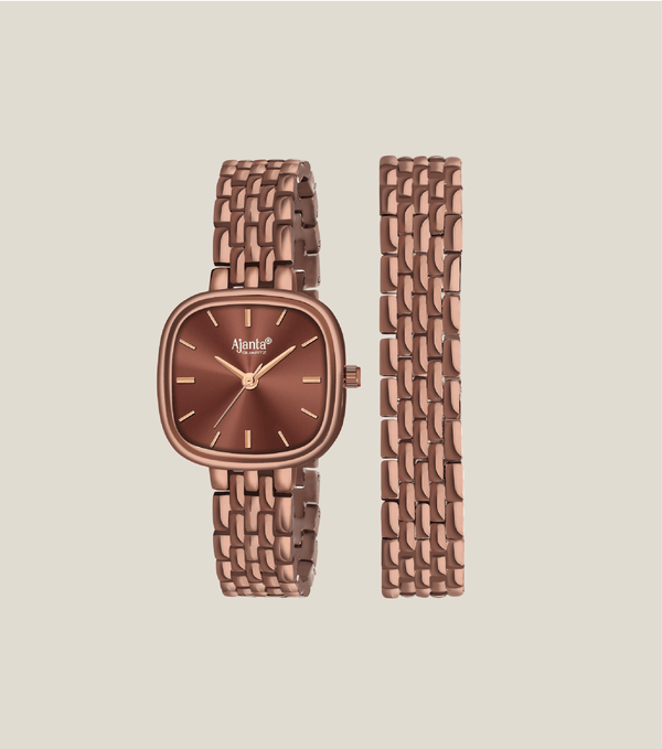 Ajanta Quartz Brown Women's Analog Watch  — Brown Dial, Premium Metal Bracelet Strap, Elegant Square Design Wrist Watch | AWC127ESL/4