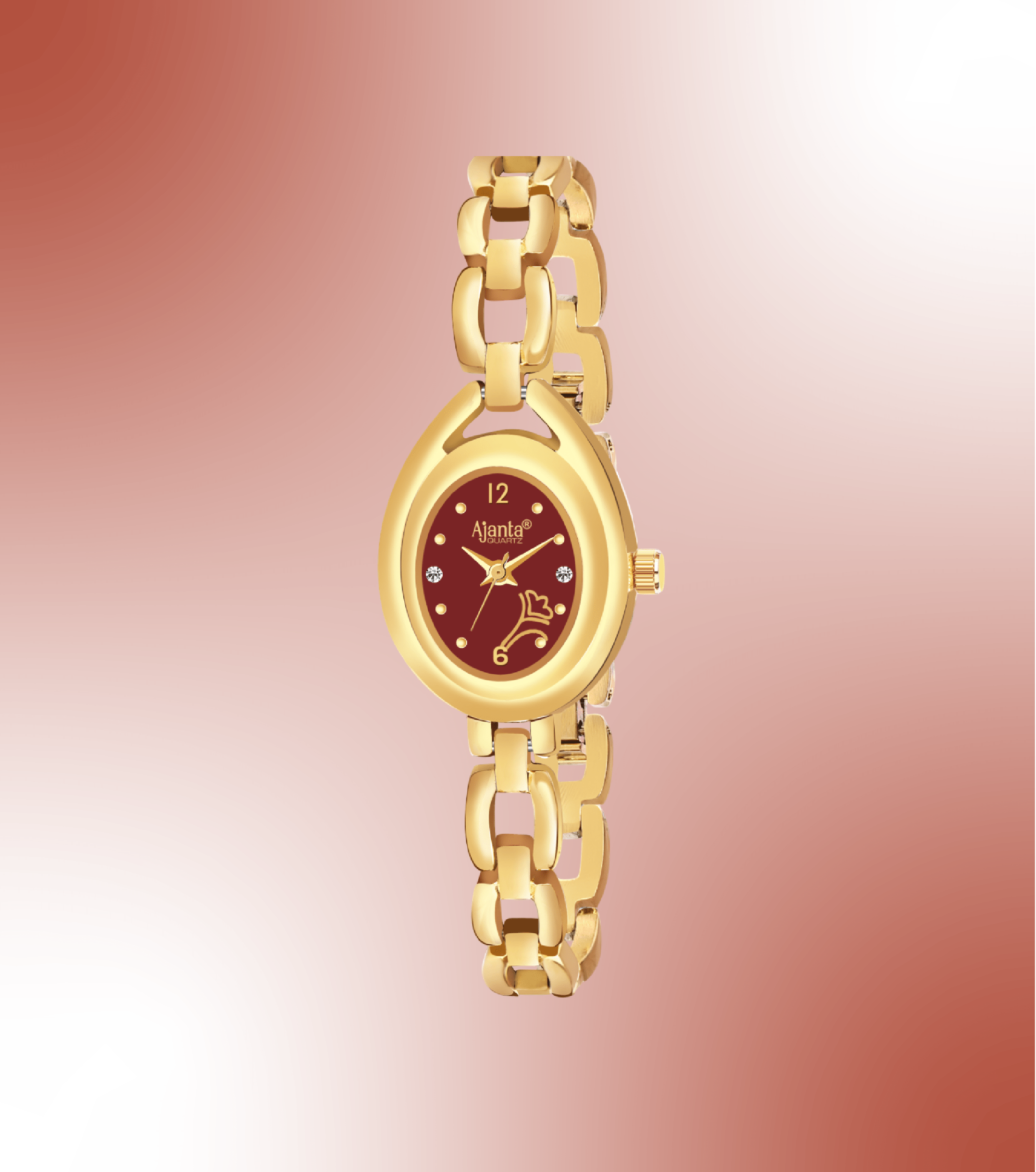 Ajanta Maroon Dial Gold Watch | AWC409/5
