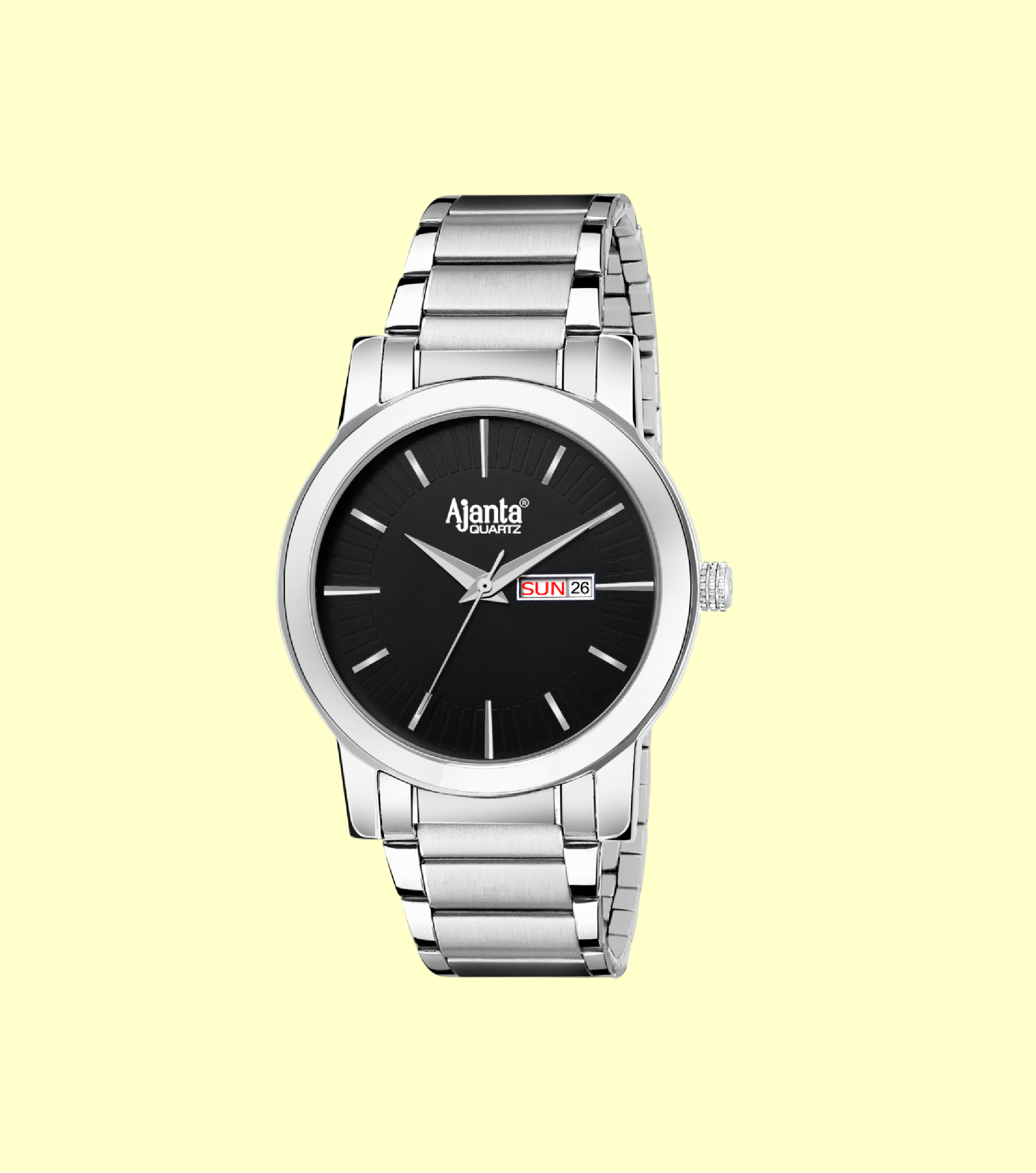 Ajanta Black Dial Strap Watch | AWC502-4ISG/BLS/SS