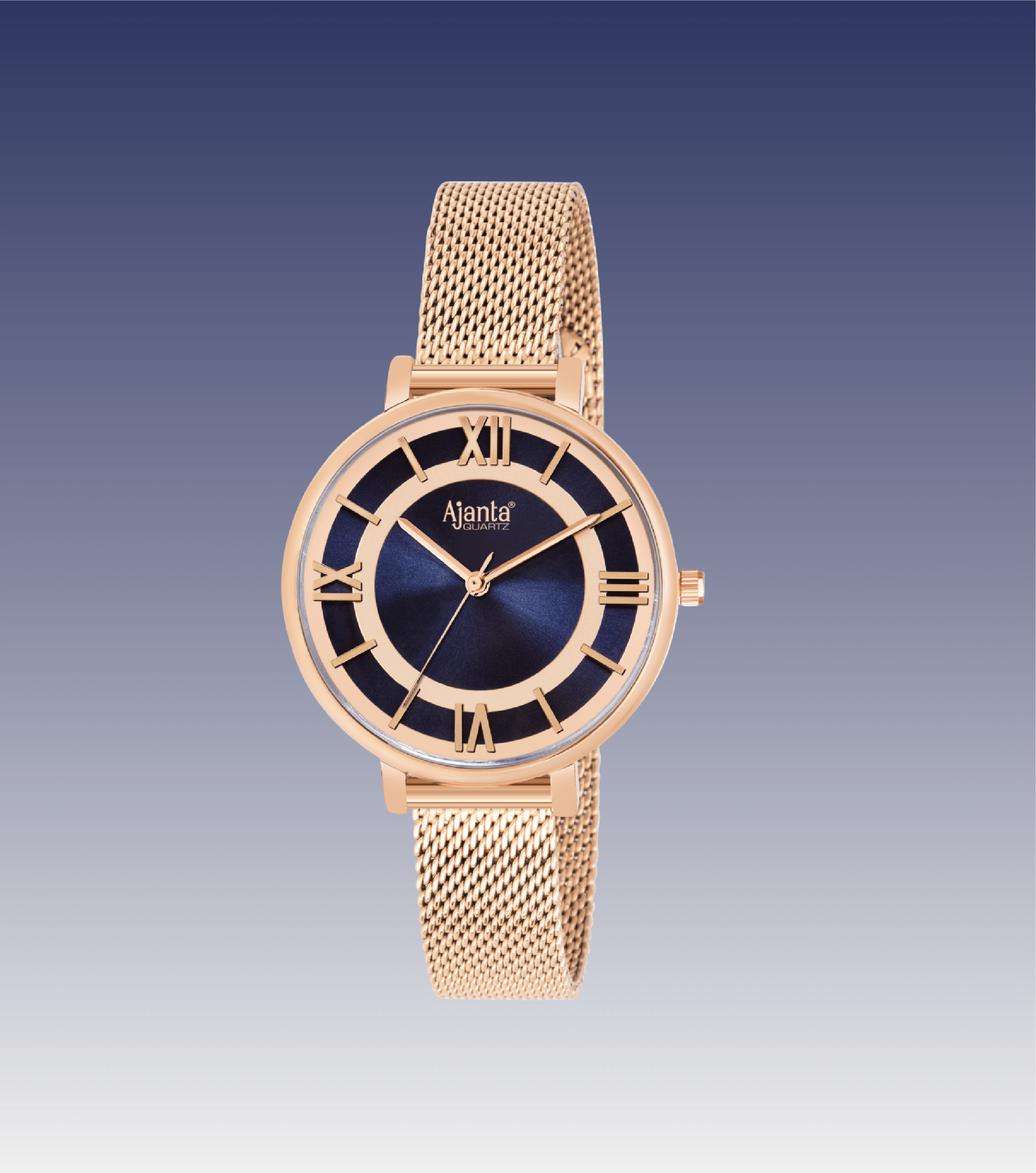 Ajanta Blue Dial Gold Mesh Watch | AWC701TAL/4