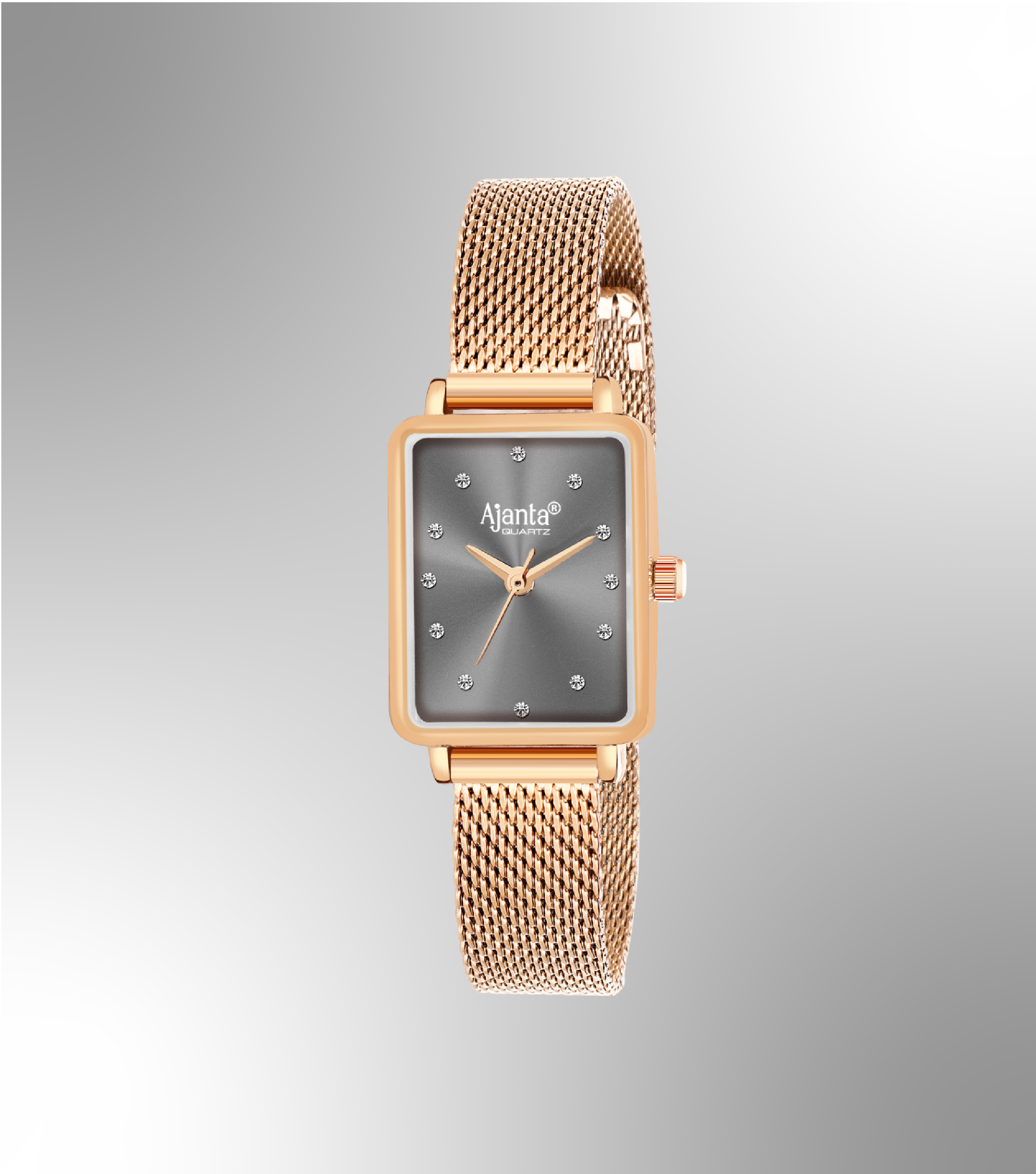 Ajanta Rose Gold Women's Square Analog Watch  — Premium Grey Dial Stylish Mesh Strap Ladies Wrist Watch| AWC128ESL/1