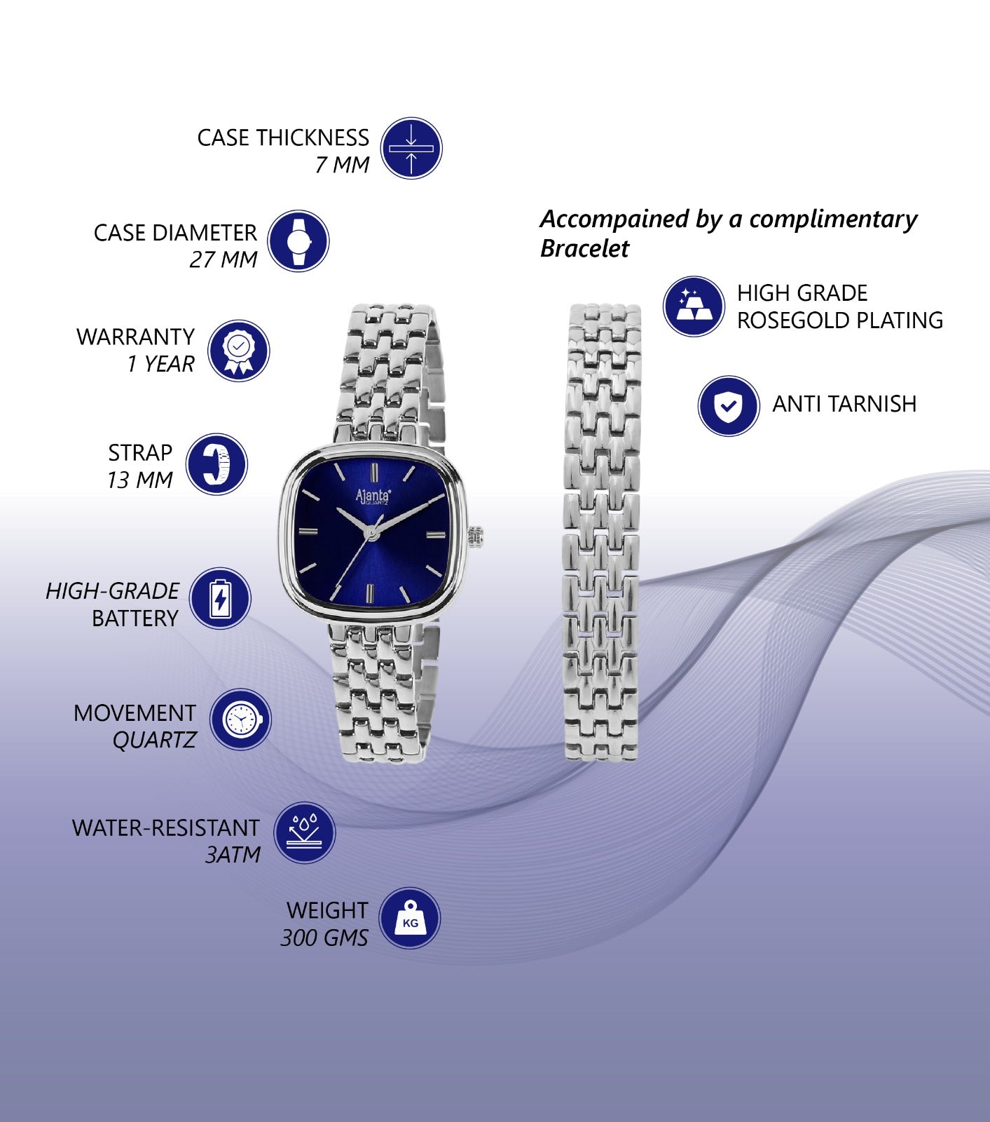 Ajanta Elegant Silver Women's Square Dial Watch| AWC127ESL/6