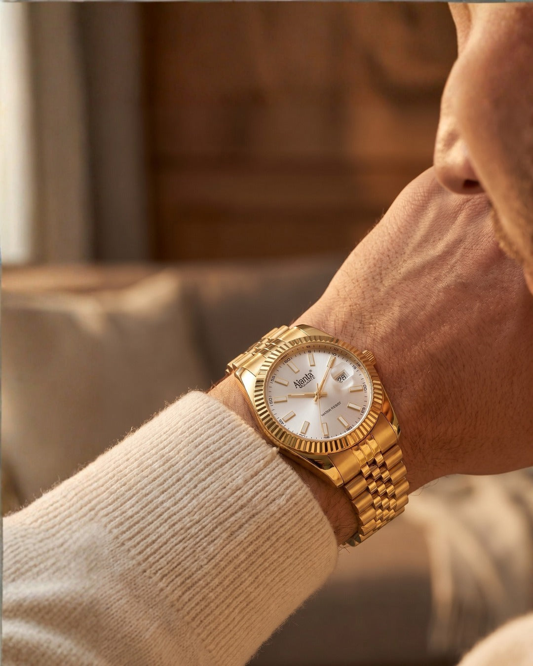 Monaco Gold Tone Silver Dial Stainless Steel Day-Date  Watch
