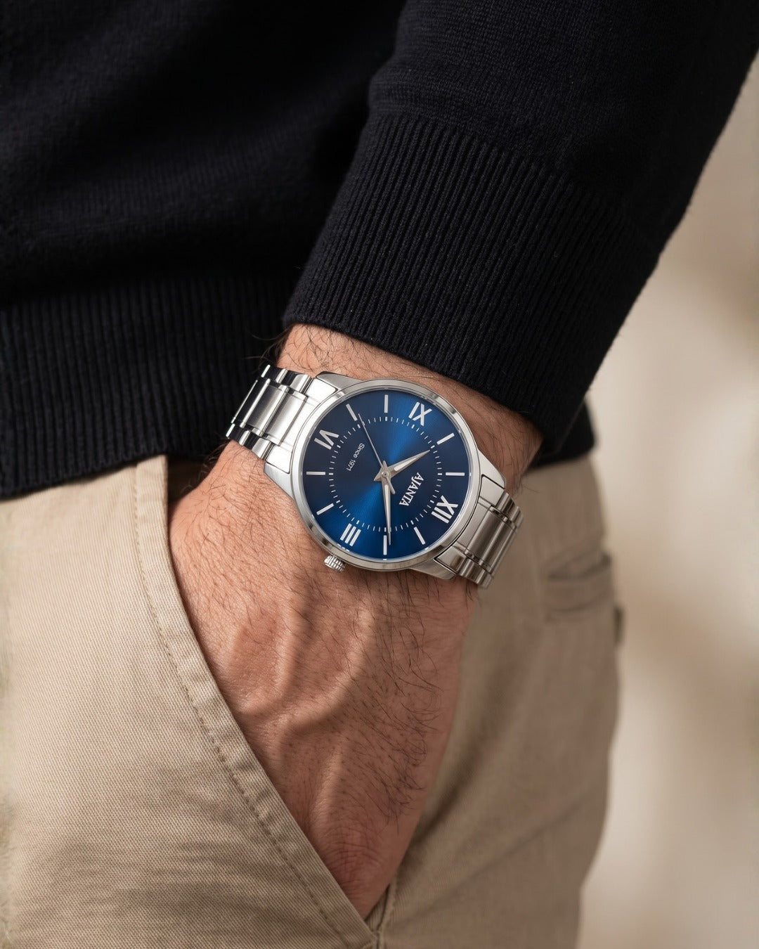 Montero Blue Sunray Dial Stainless Steel Analog Watch for Men