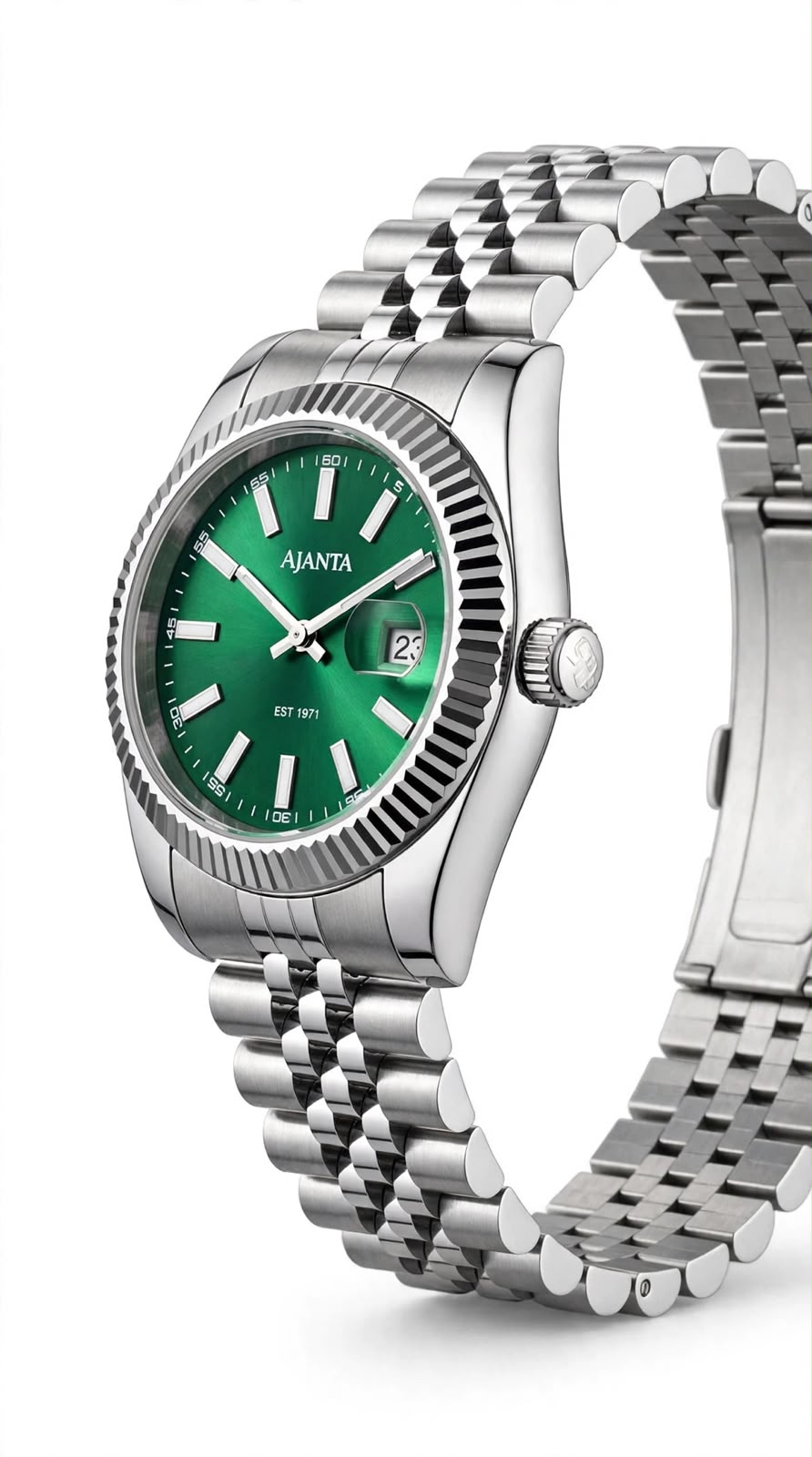Monaco Silver Green Dial Stainless Steel Day-Date Watch