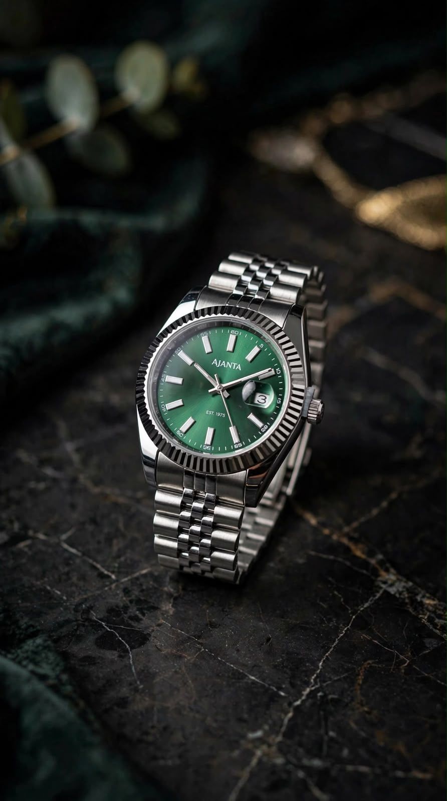 Monaco Silver Green Dial Stainless Steel Day-Date Watch