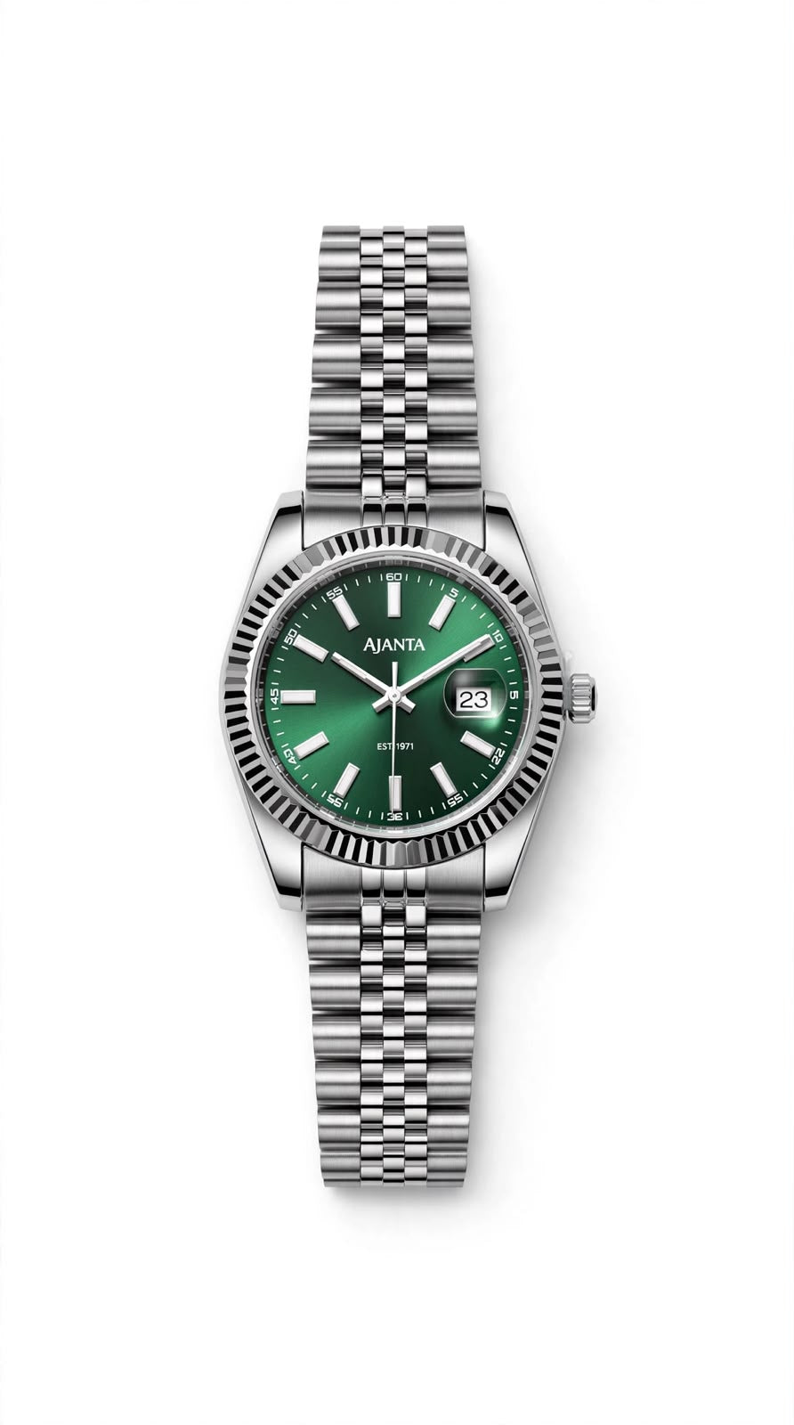 Monaco Silver Green Dial Stainless Steel Day-Date Watch