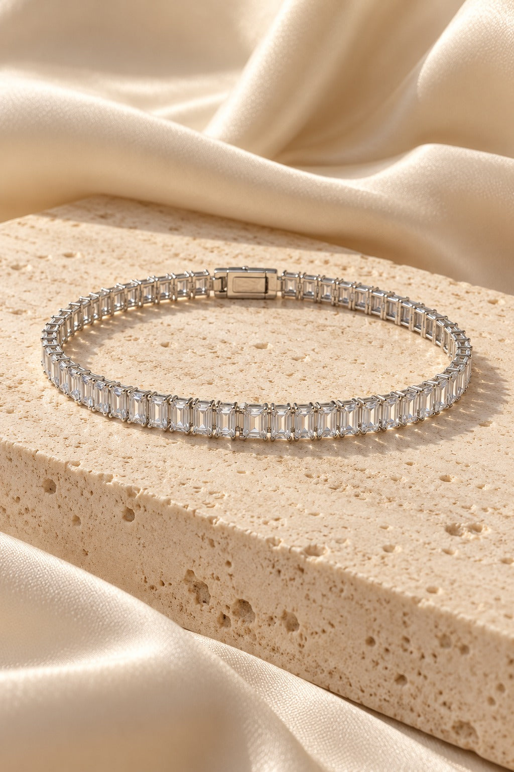 Baguette Tennis Bracelet for Women – Silver Tone | Anti-Tarnish Stainless Steel