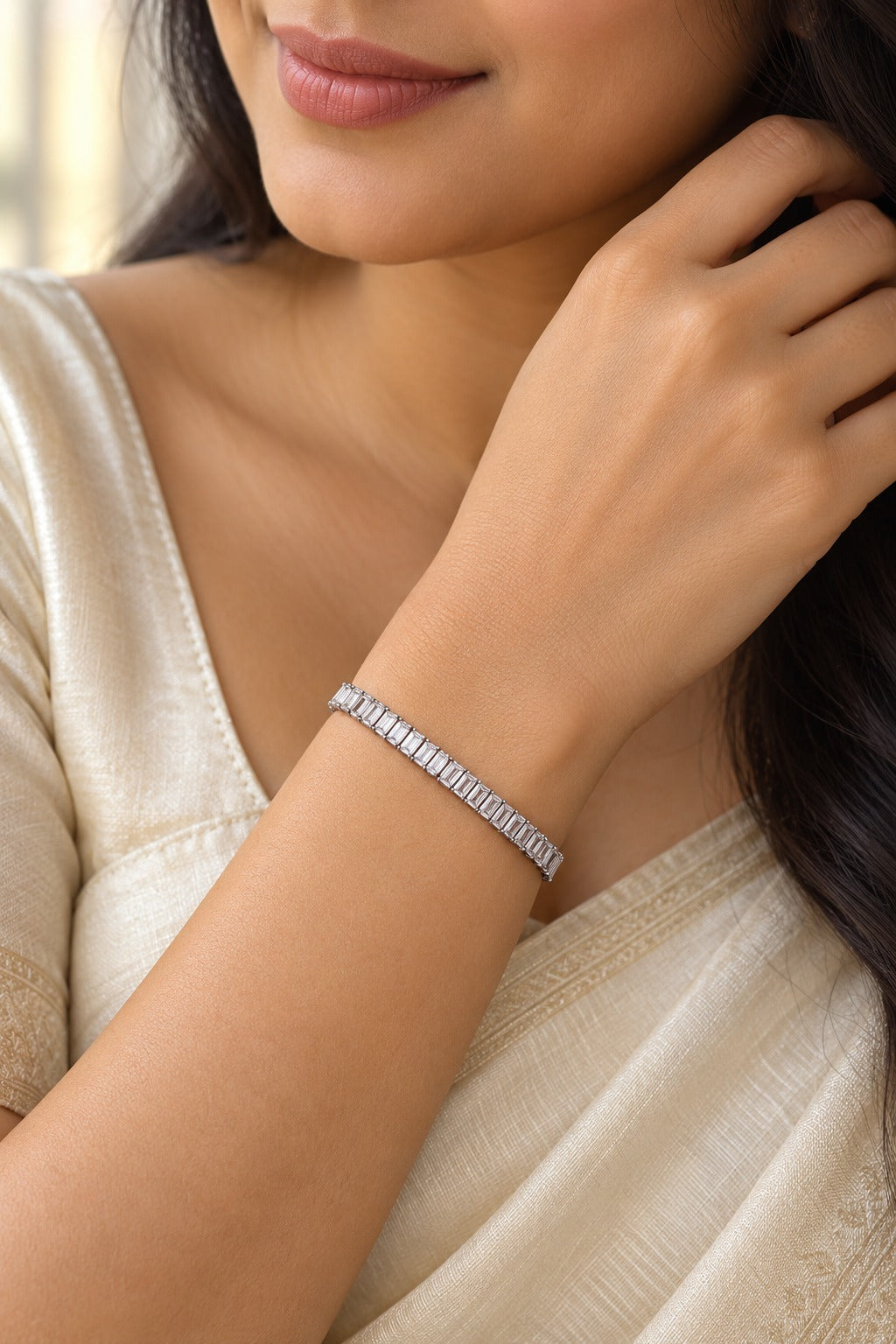 Baguette Tennis Bracelet for Women – Silver Tone | Anti-Tarnish Stainless Steel