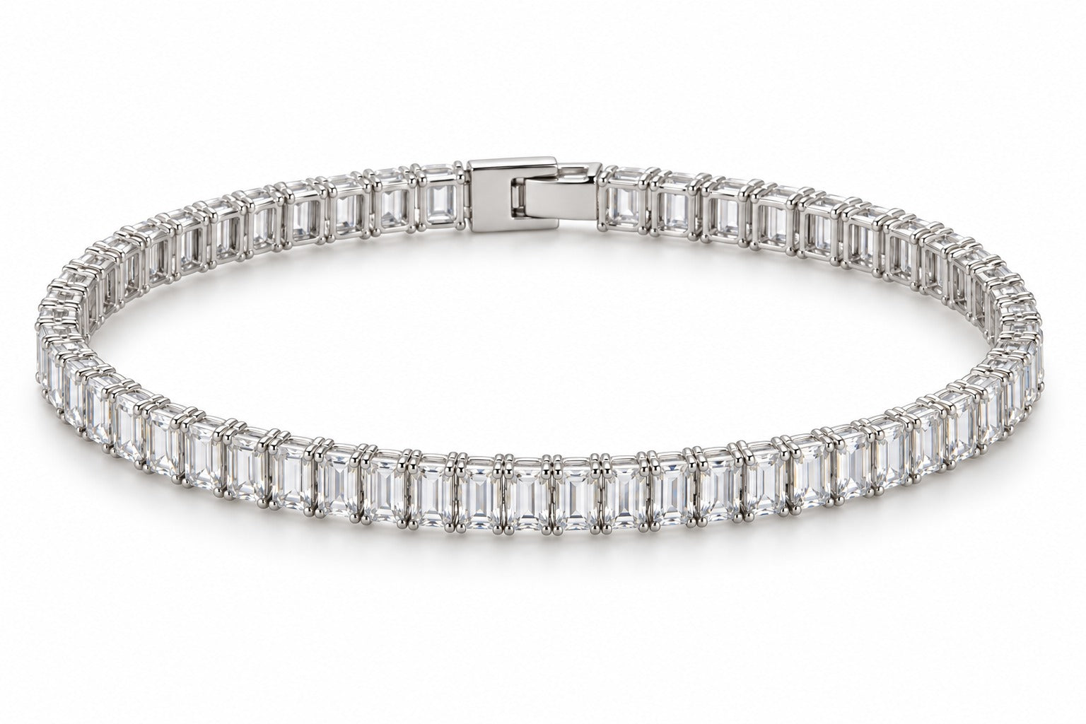 Baguette Tennis Bracelet for Women – Silver Tone | Anti-Tarnish Stainless Steel