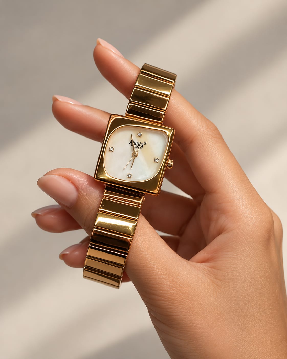 Calista Women's Silver Cushion Dial Gold-Tone Stainless Steel Watch