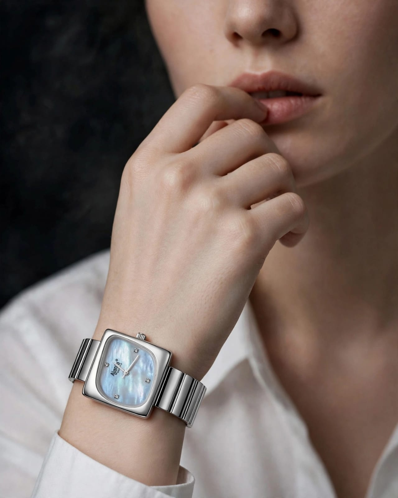 Calista Women's Light Blue Cushion Dial Silver Tone Stainless Steel Watch