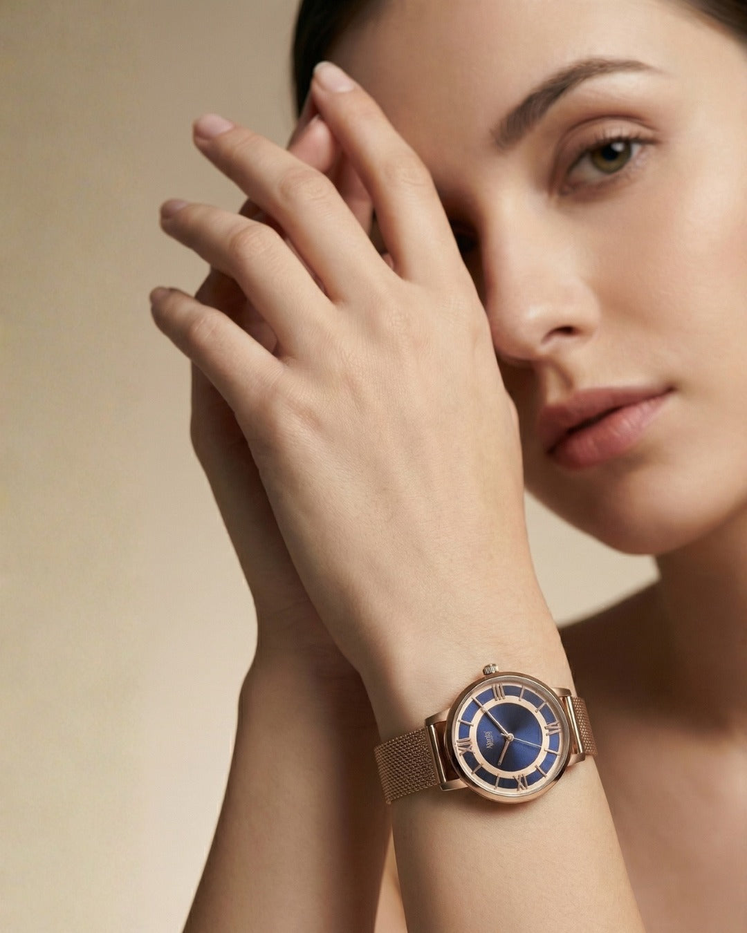 Calyse Blue Dial Rose Gold-Tone Mesh Bracelet