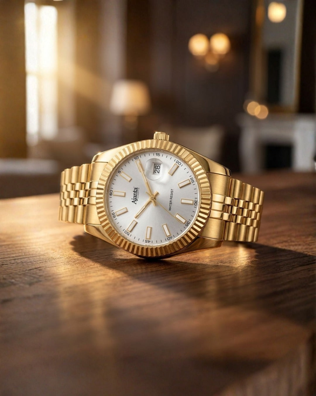 Monaco Gold Tone Silver Dial Stainless Steel Day-Date  Watch