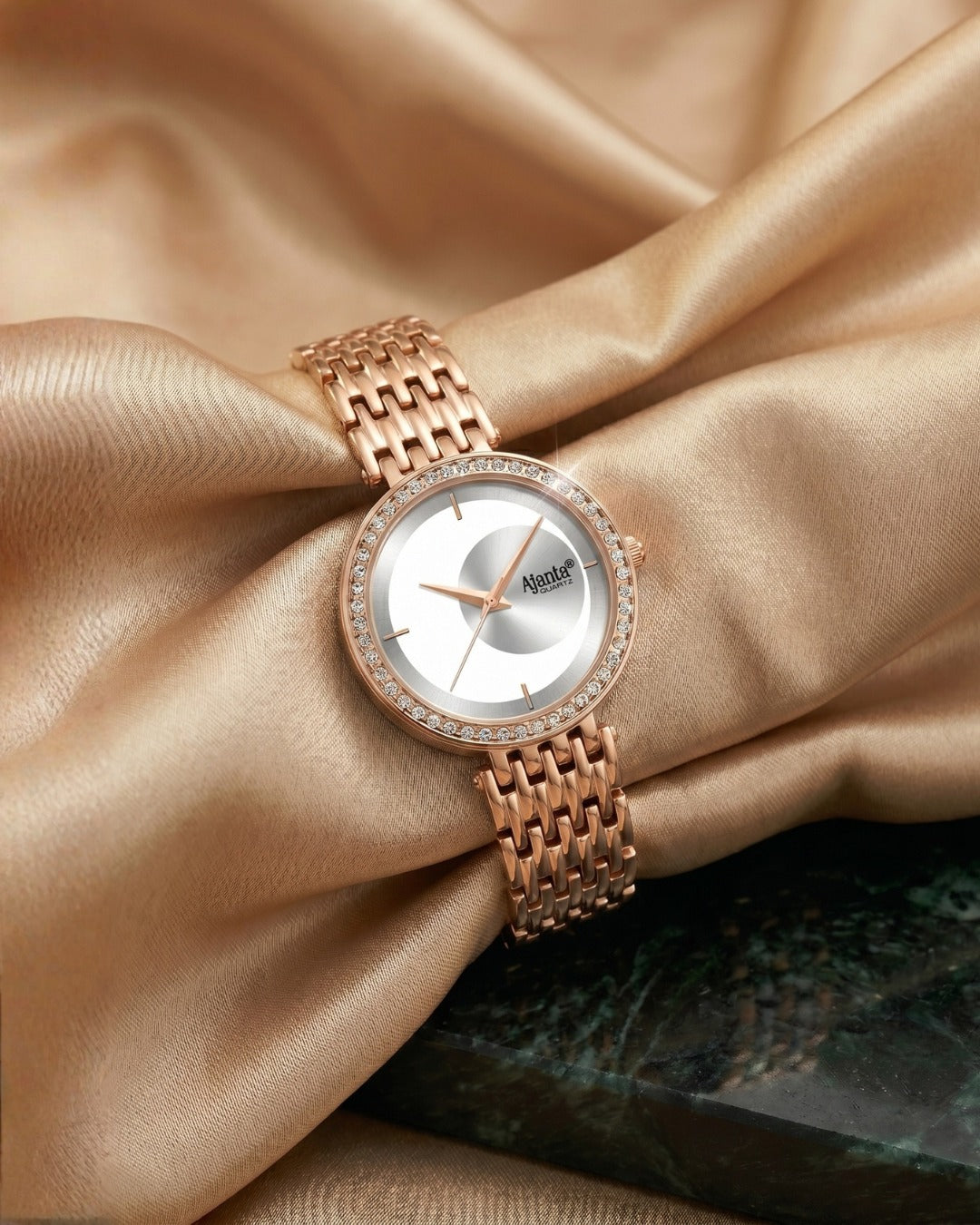 Amoura Silver Dial Rose Gold-Tone Elegant Bracelet Watch
