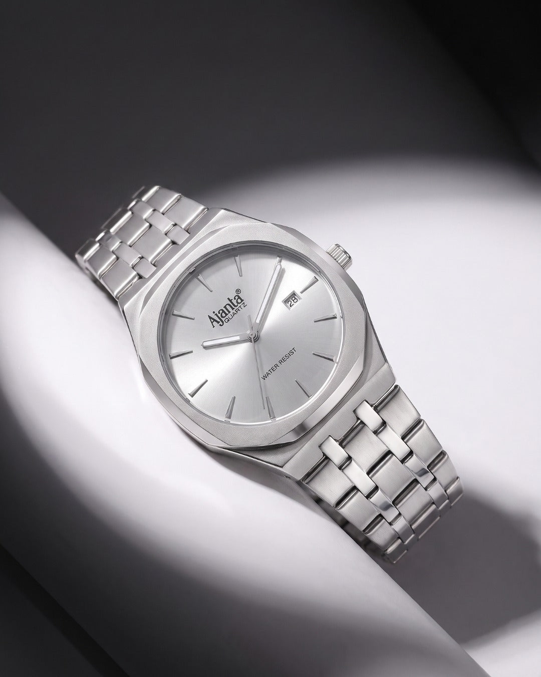 Vertex Silver Sunray Dial Stainless Steel Date Display Watch for Men