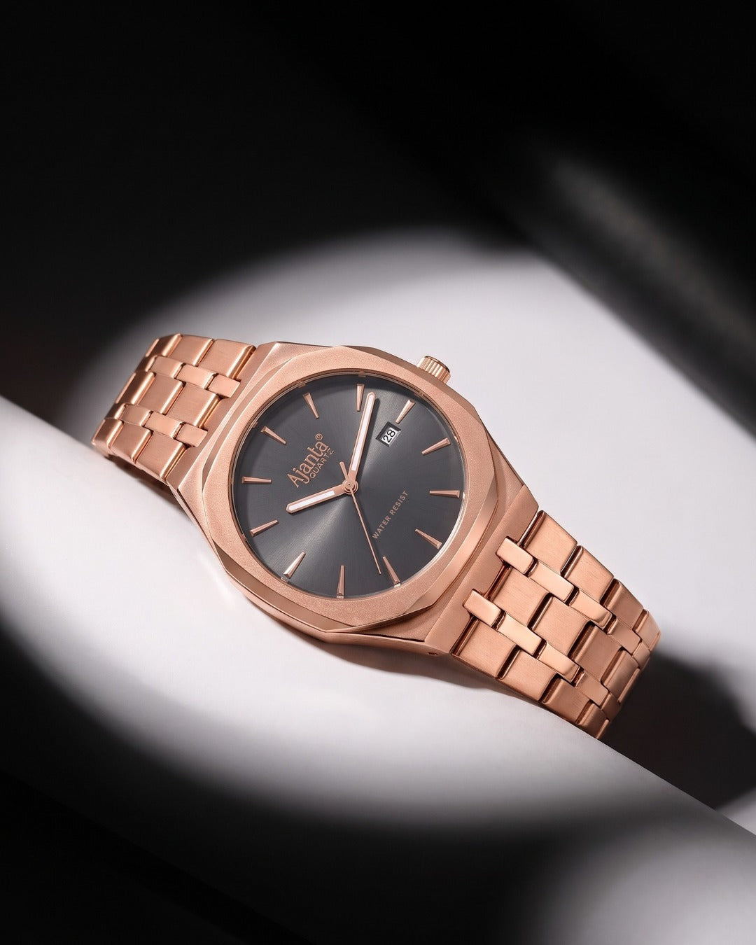 Vertex  Rose Gold Grey Dial Stainless Steel Date  Display Watch for Men