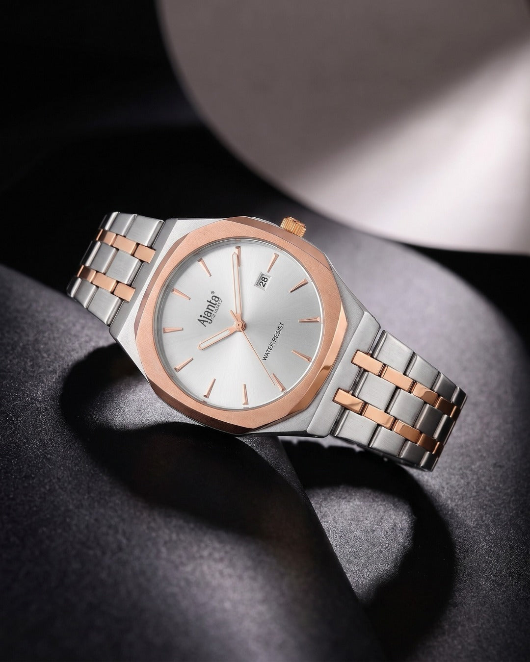 Vertex Two Tone  Silver Dial Stainless Steel Date Display Watch for Men