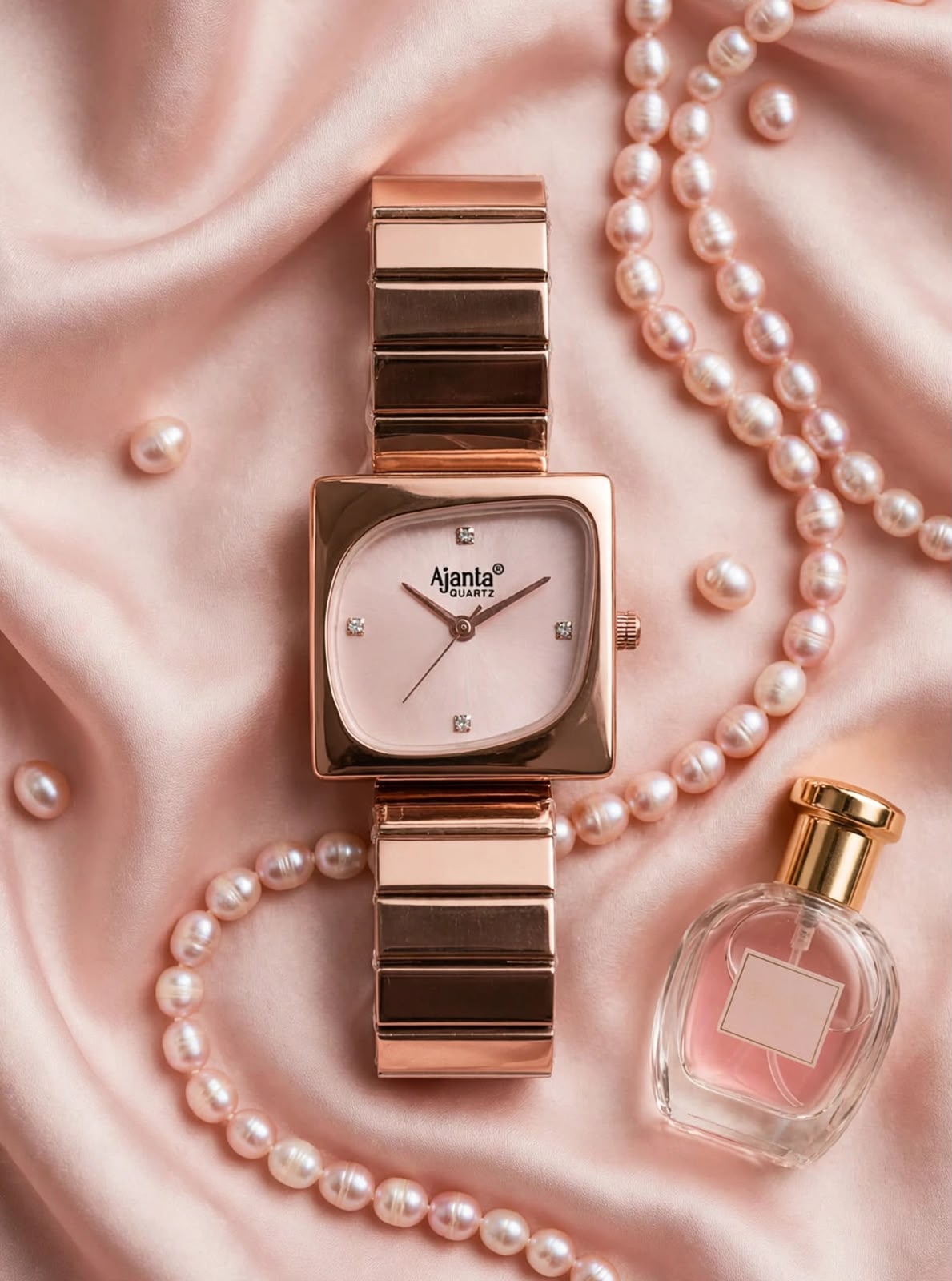 Calista Women's Pink Cushion Dial Rose Gold-Tone Stainless Steel Watch