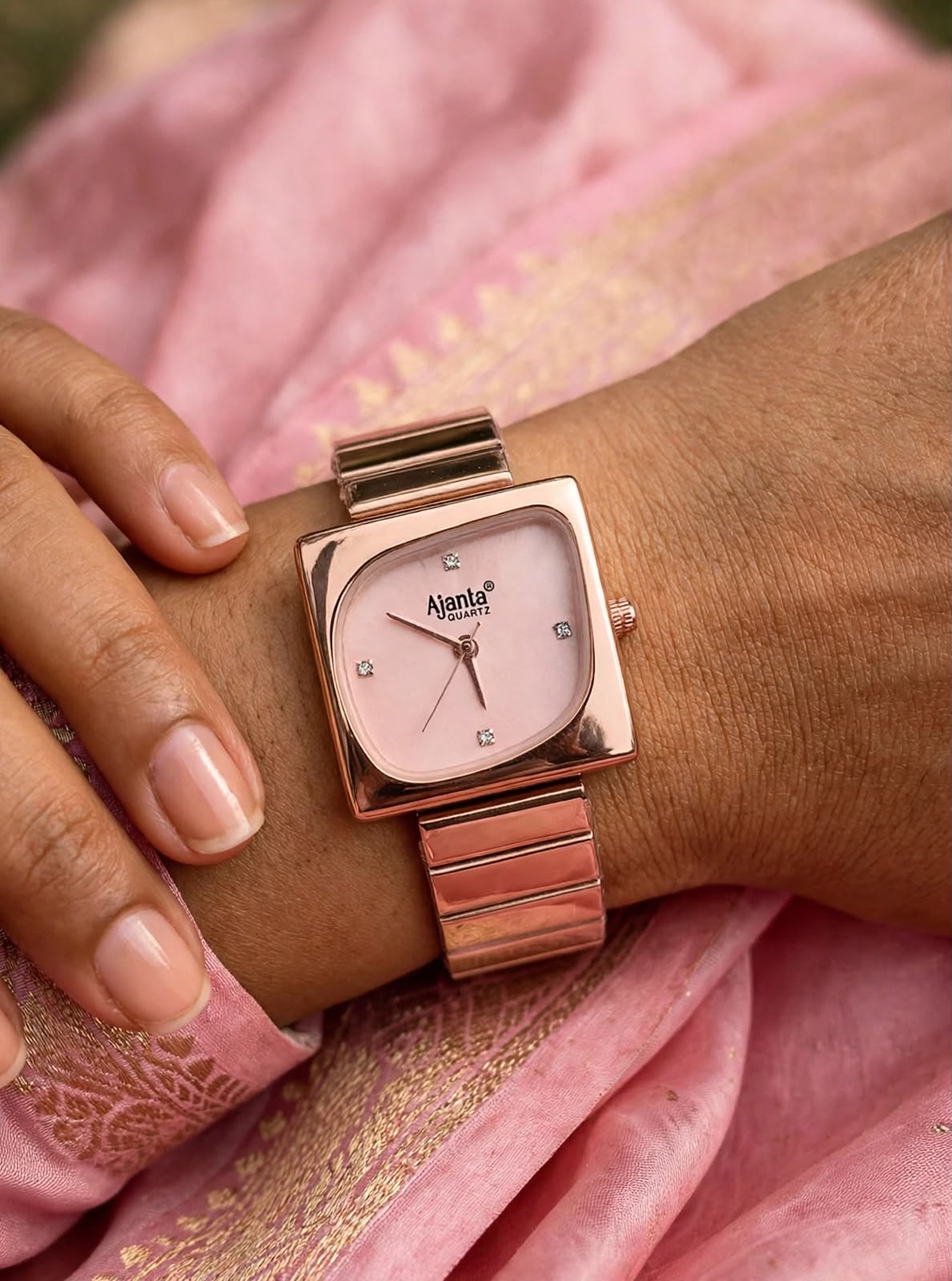 Calista Women's Pink Cushion Dial Rose Gold-Tone Stainless Steel Watch