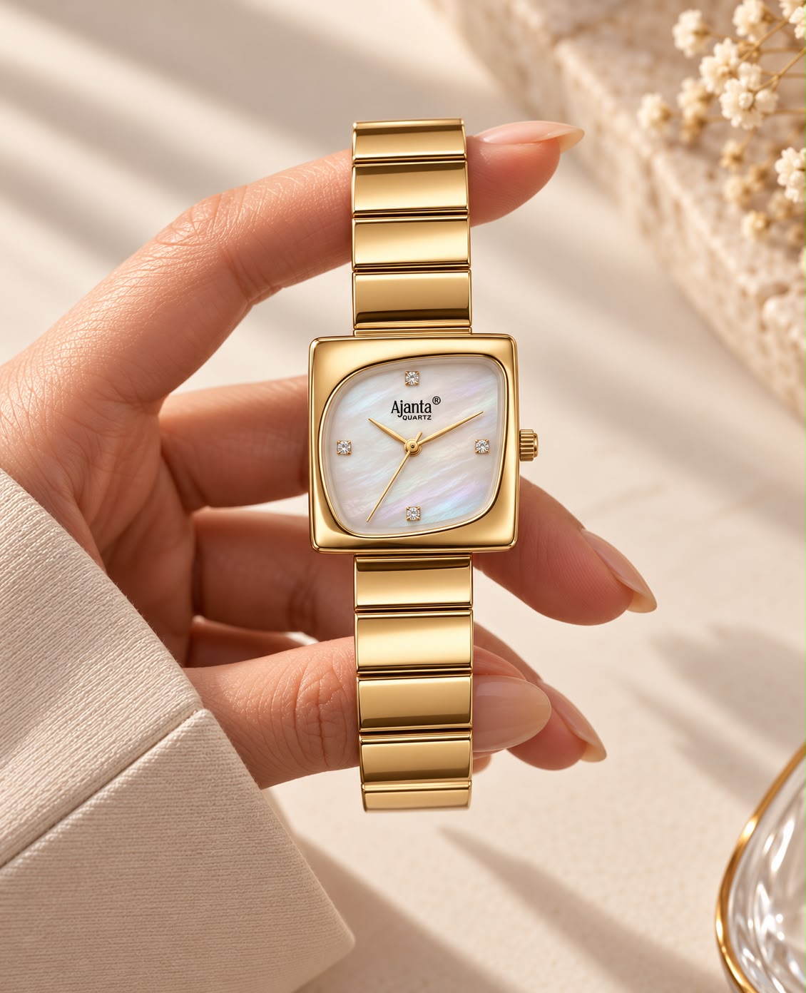 Calista Women's Silver Cushion Dial Gold-Tone Stainless Steel Watch