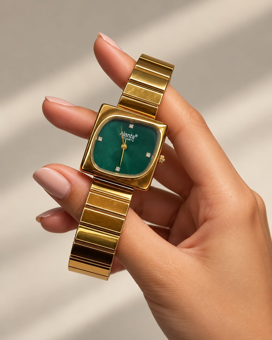 Calista Gold Stainless Steel Watch with Green Mother of Pearl Dial