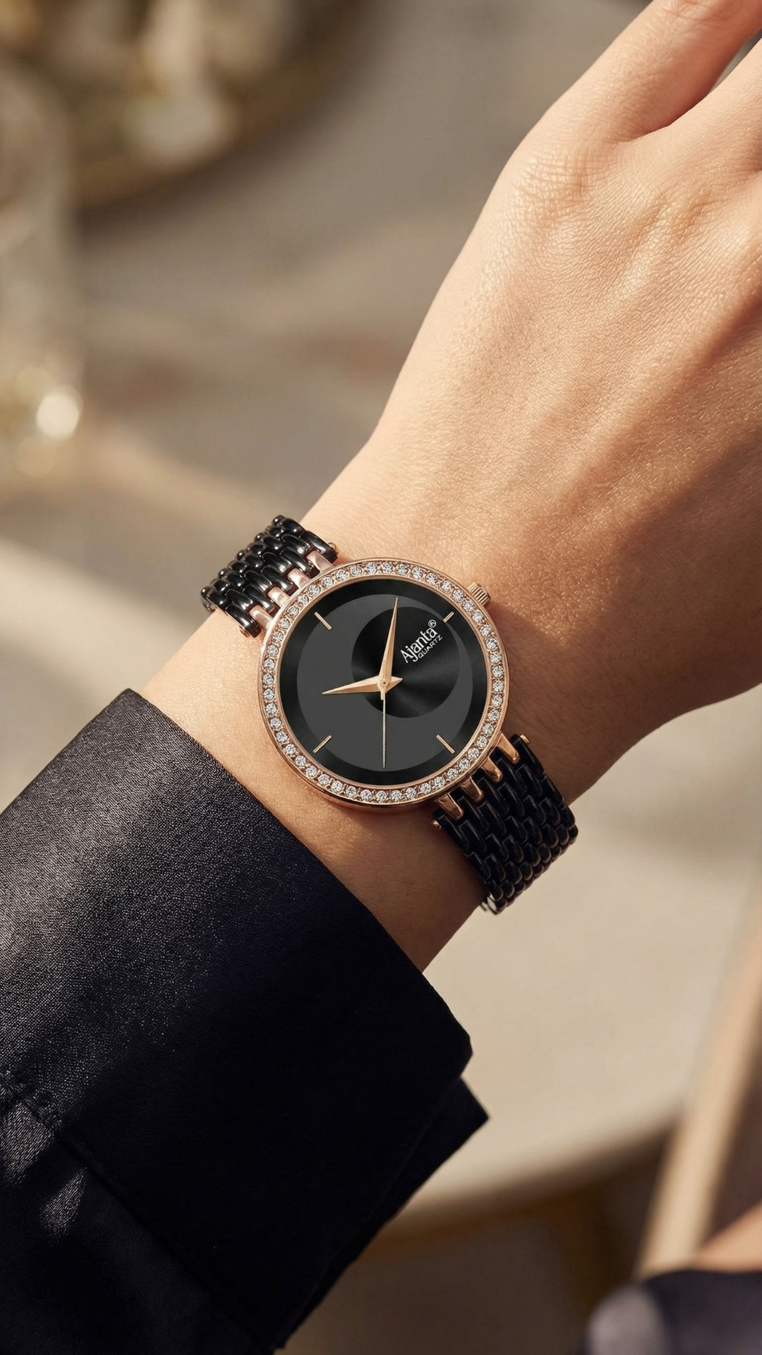 Ajanta Black Women's Analog Watch  — Premium Crystal-Studded Elegant Stylish Ladies Wrist Watch| AWC125ESL/5