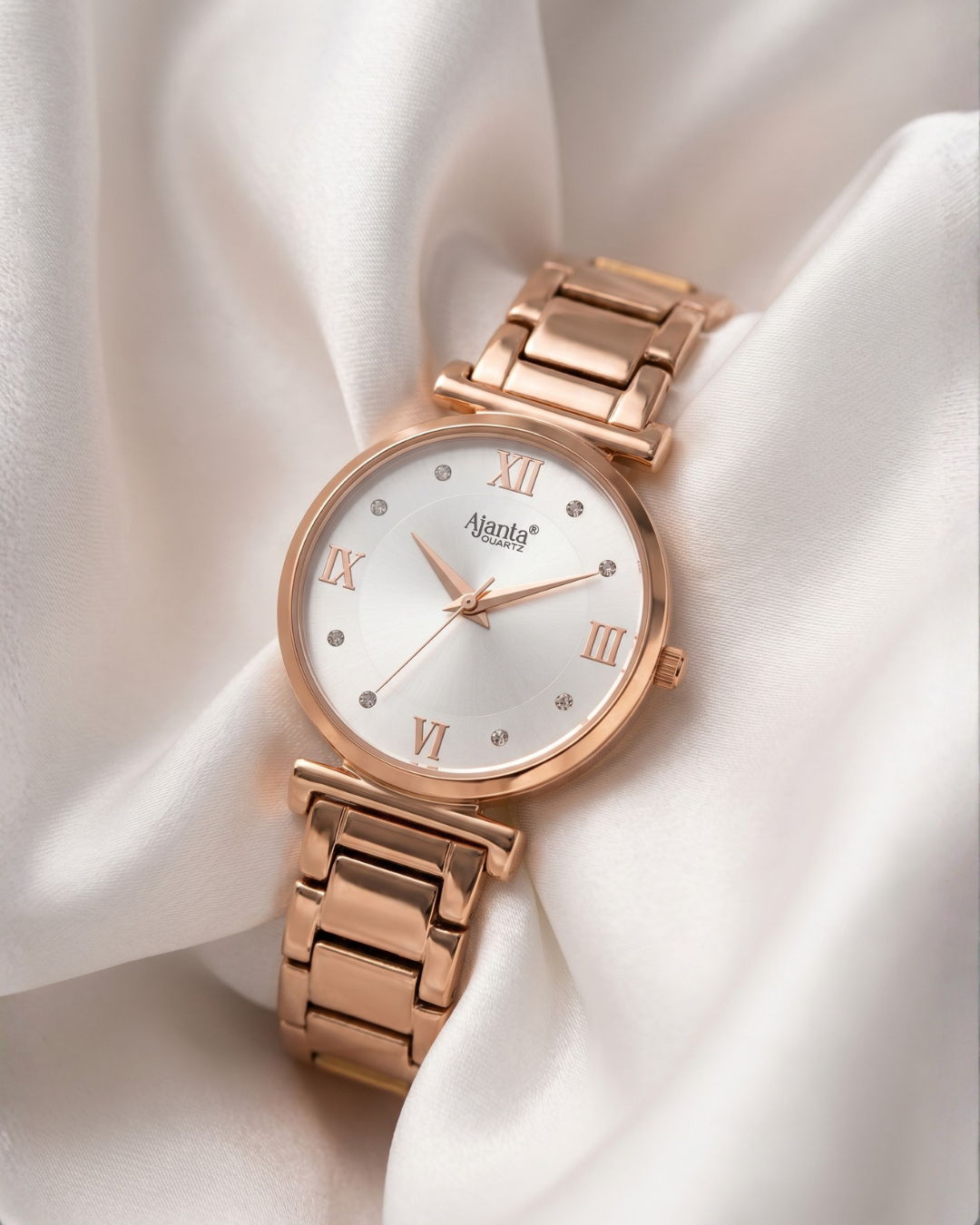 Lushora Silver Dial Rose Gold-Tone Bracelet