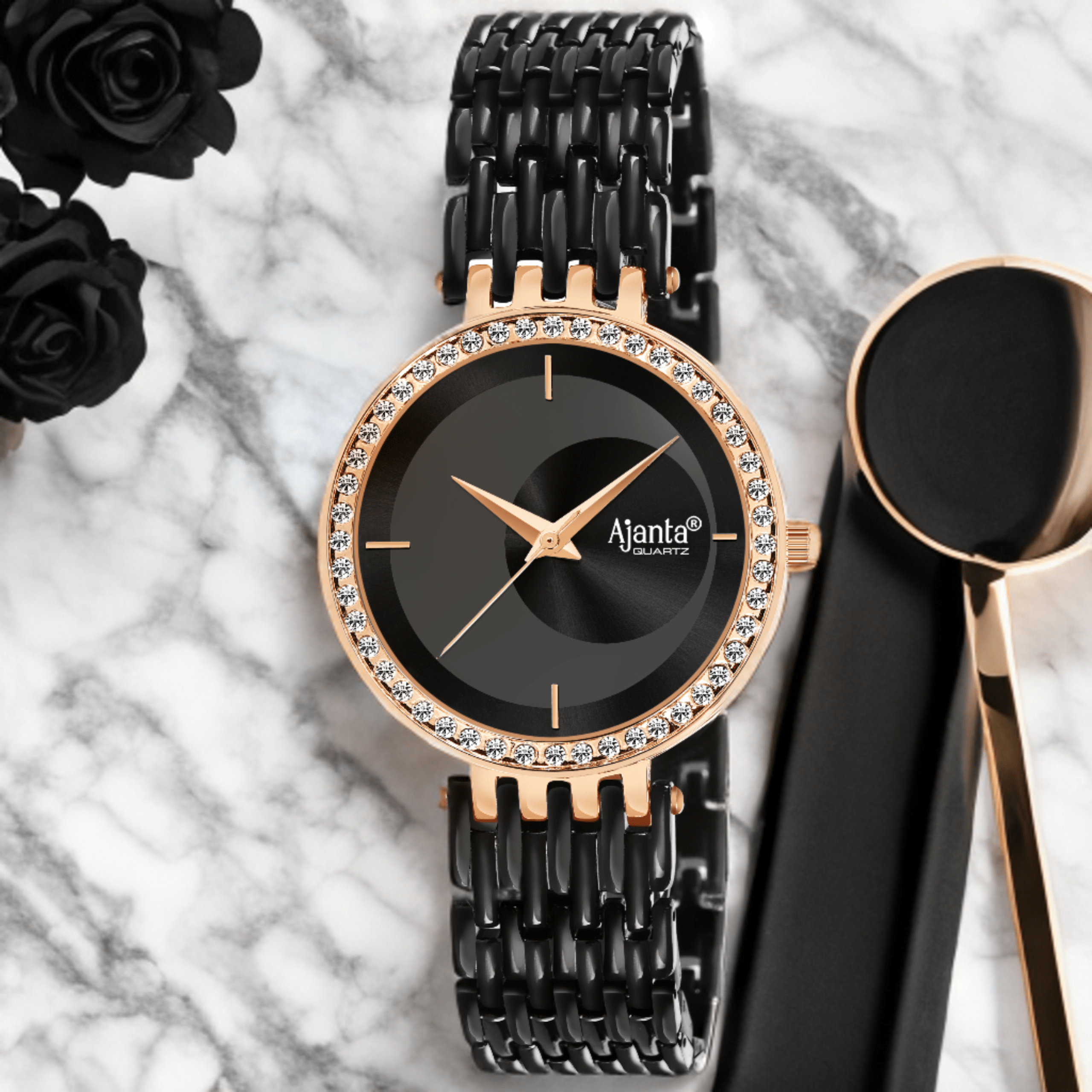 Ajanta Black Dial Watch | AWC125ESL/5