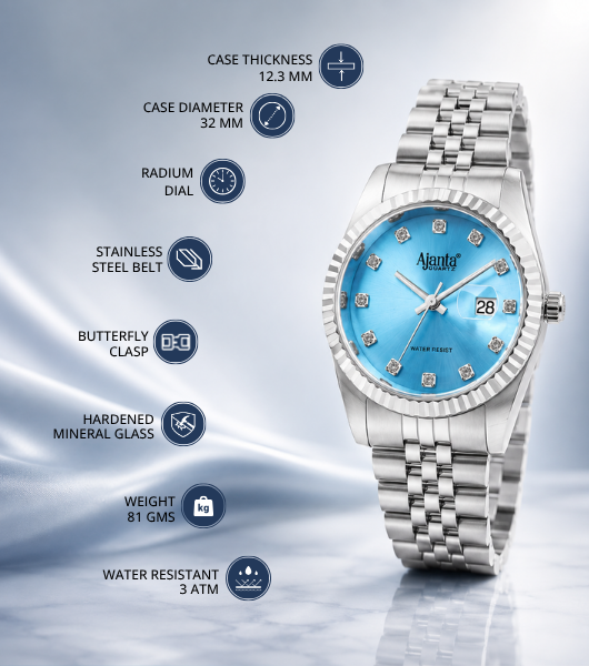 Avenza Sky Blue Dial Stainless Steel Day-Date Watch