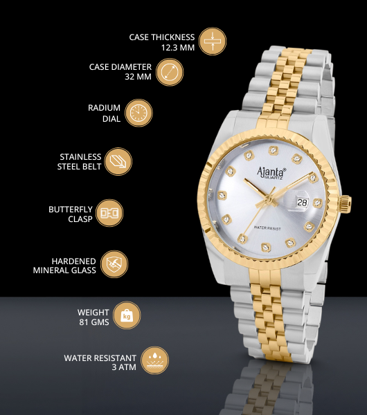 Avenza Two- Tone Silver Dial Stainless Steel Day-Date Watch