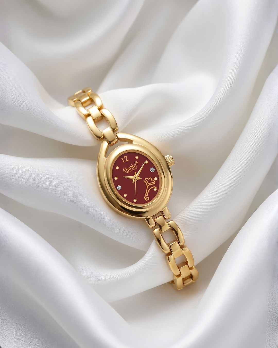 Vellora Maroon Dial Gold-Tone Bracelet