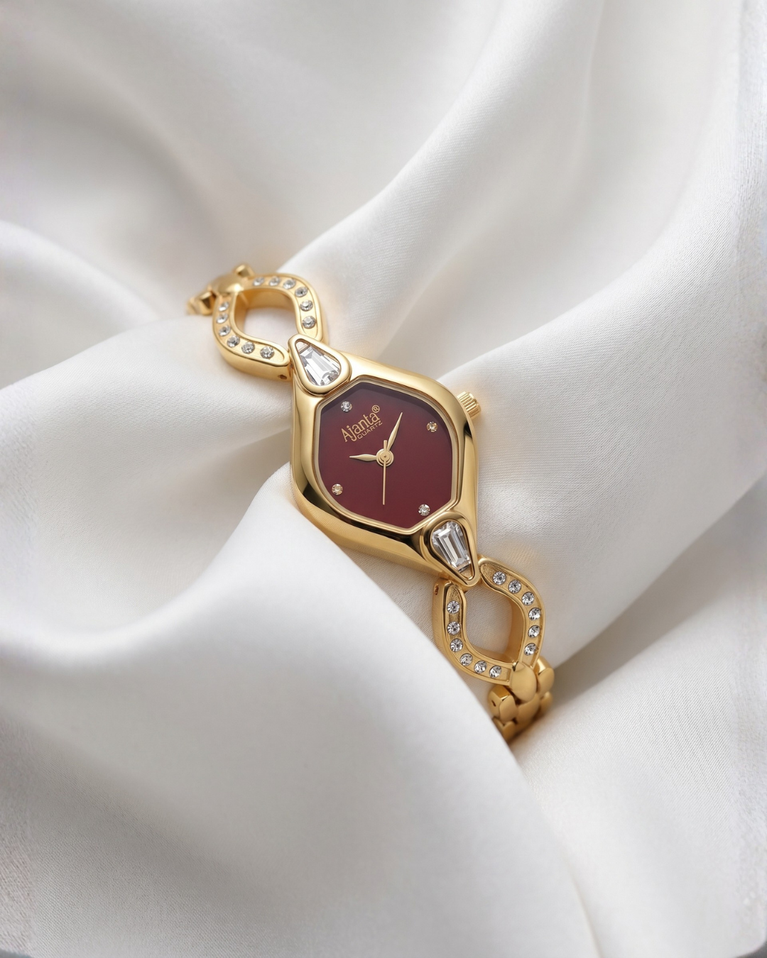 Ammarra Maroon Dial Gold-Tone Bracelet