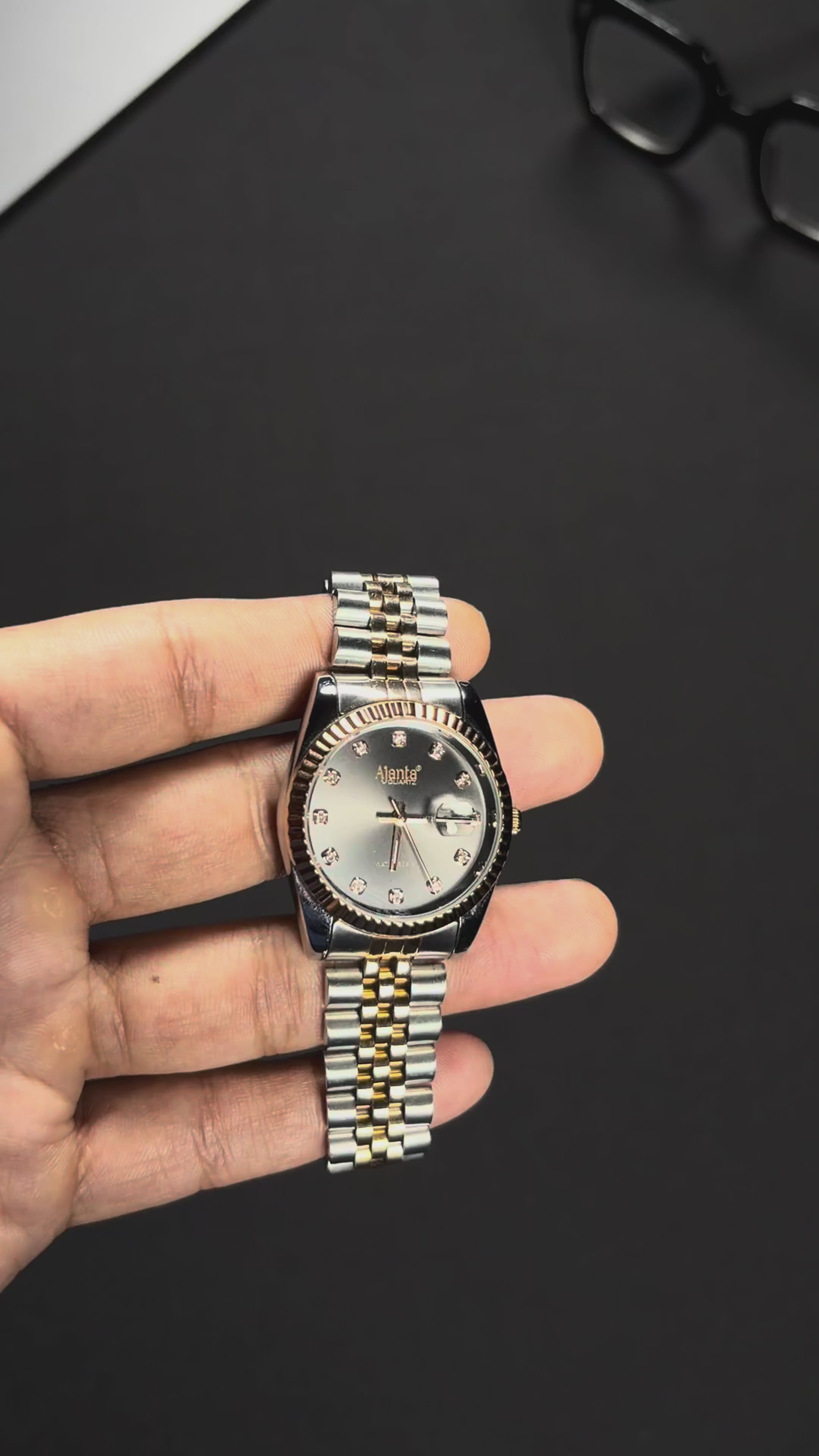Avenza Two-Tone Grey Dial Stailnless Steel Day-Date Watch