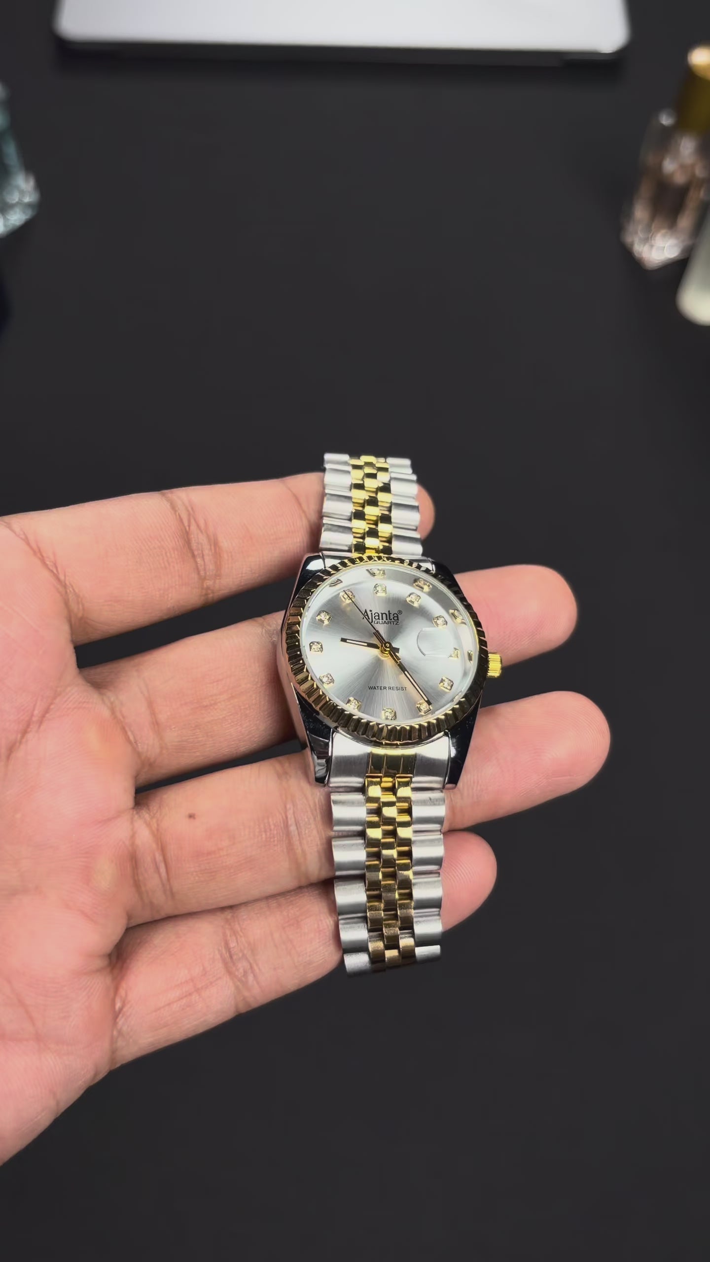 Avenza Two- Tone Silver Dial Stainless Steel Day-Date Watch
